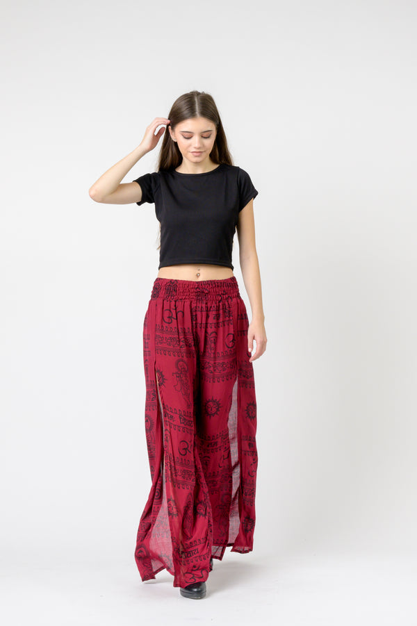 Flared Om Print Pants - Maroon