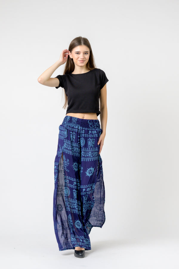 Flared Om Print Pants - Blue