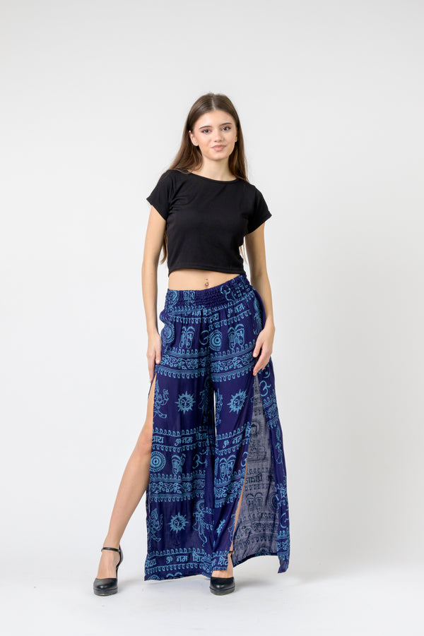 Flared Om Print Pants - Blue