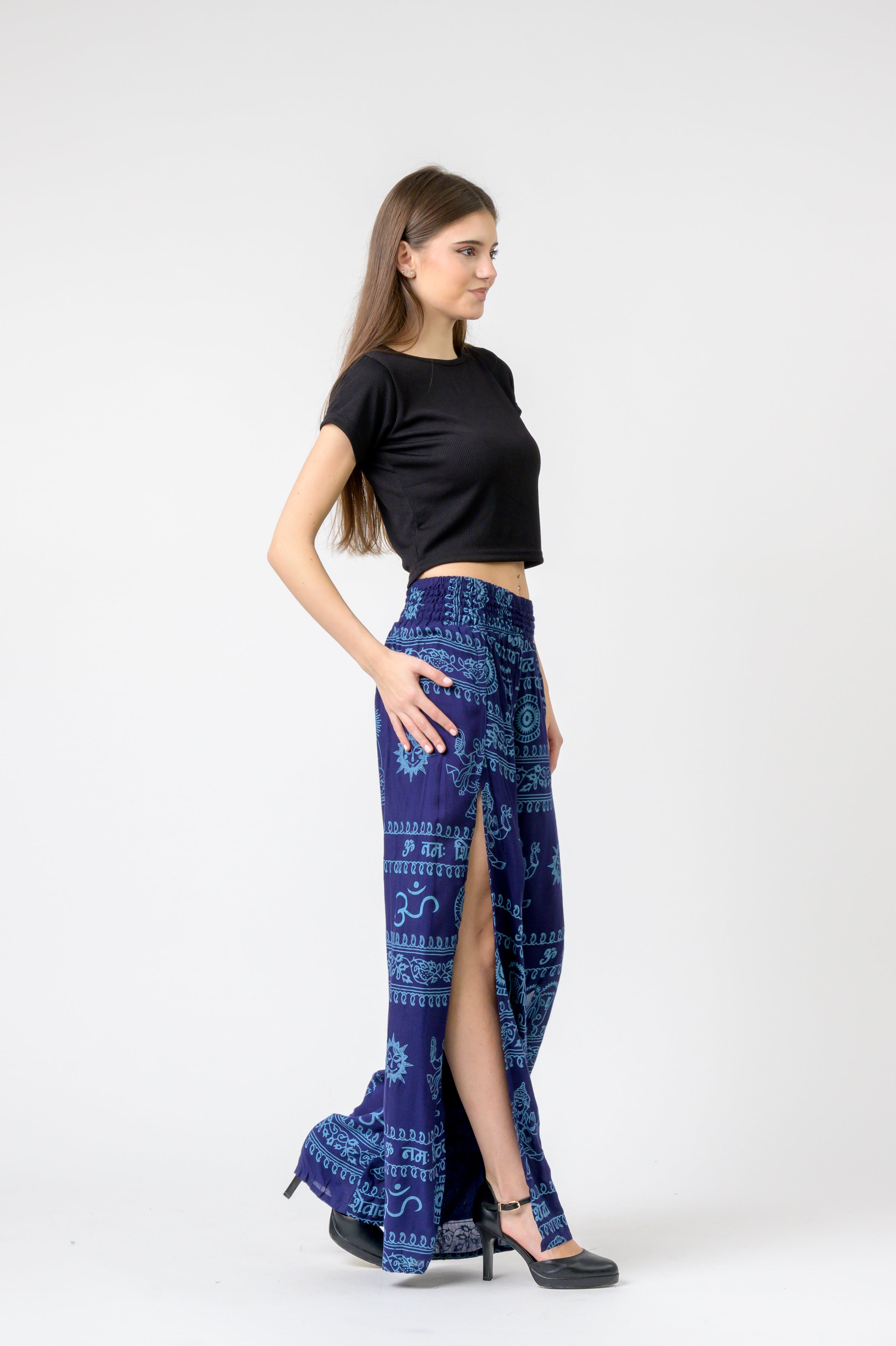 Flared Om Print Pants - Blue