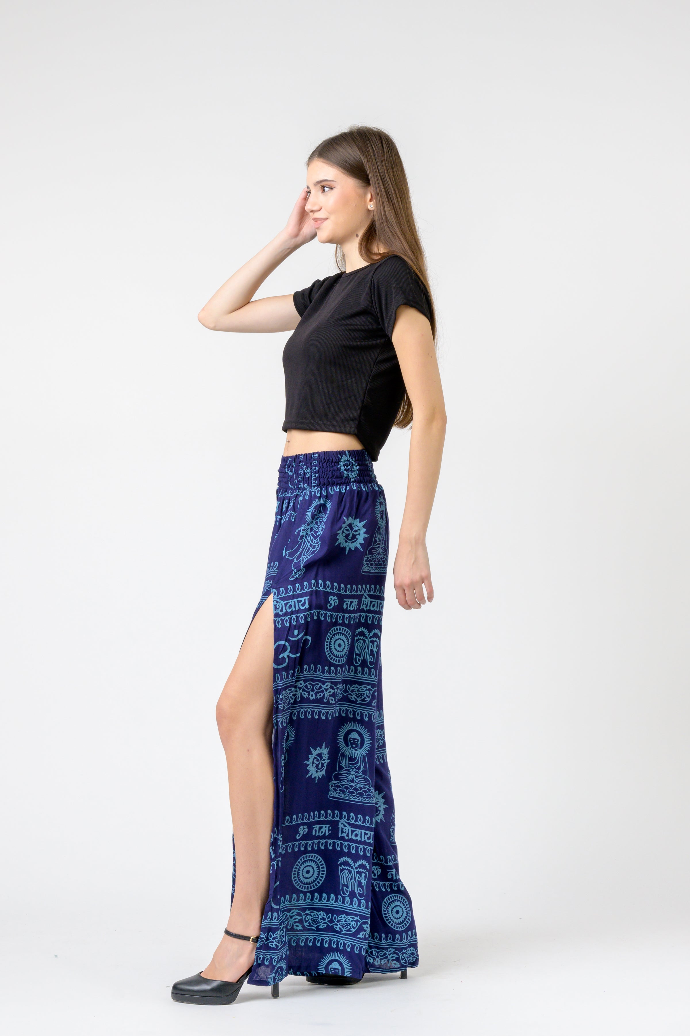 Flared Om Print Pants - Blue