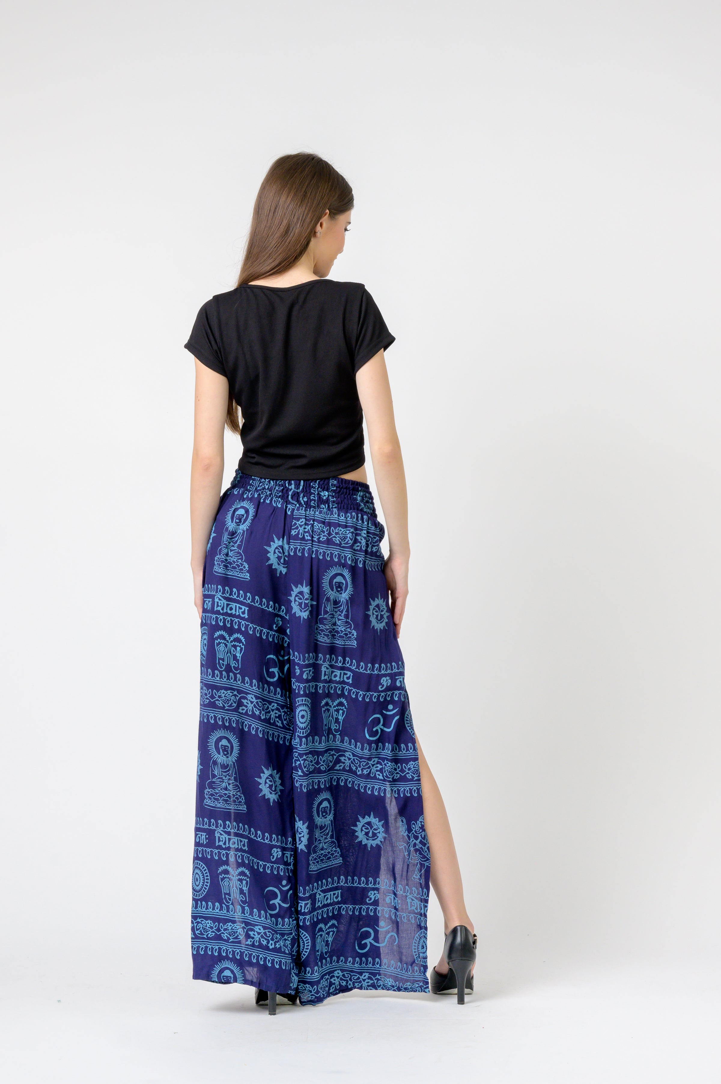 Flared Om Print Pants - Blue