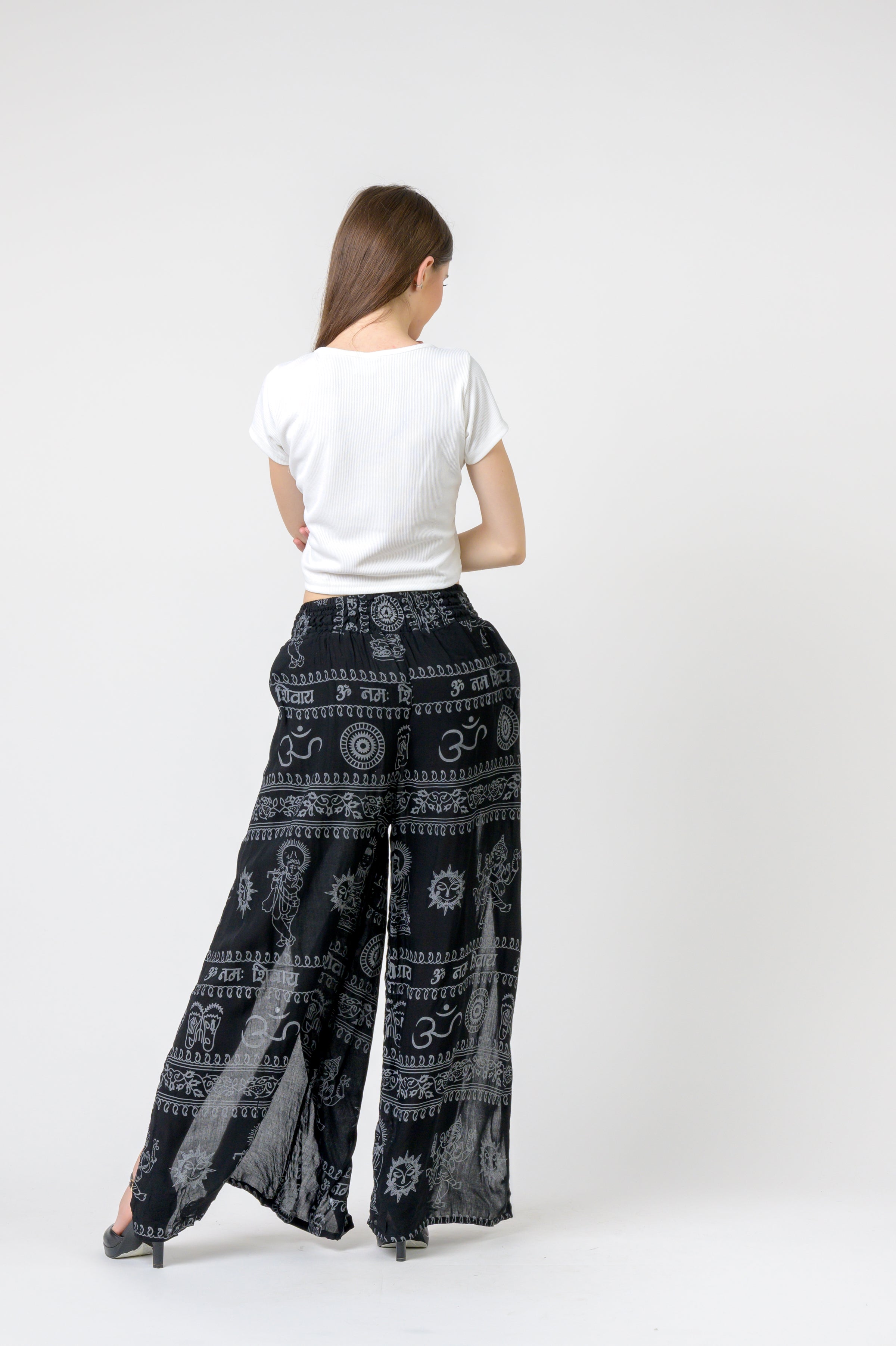 Flared Om Print Pants