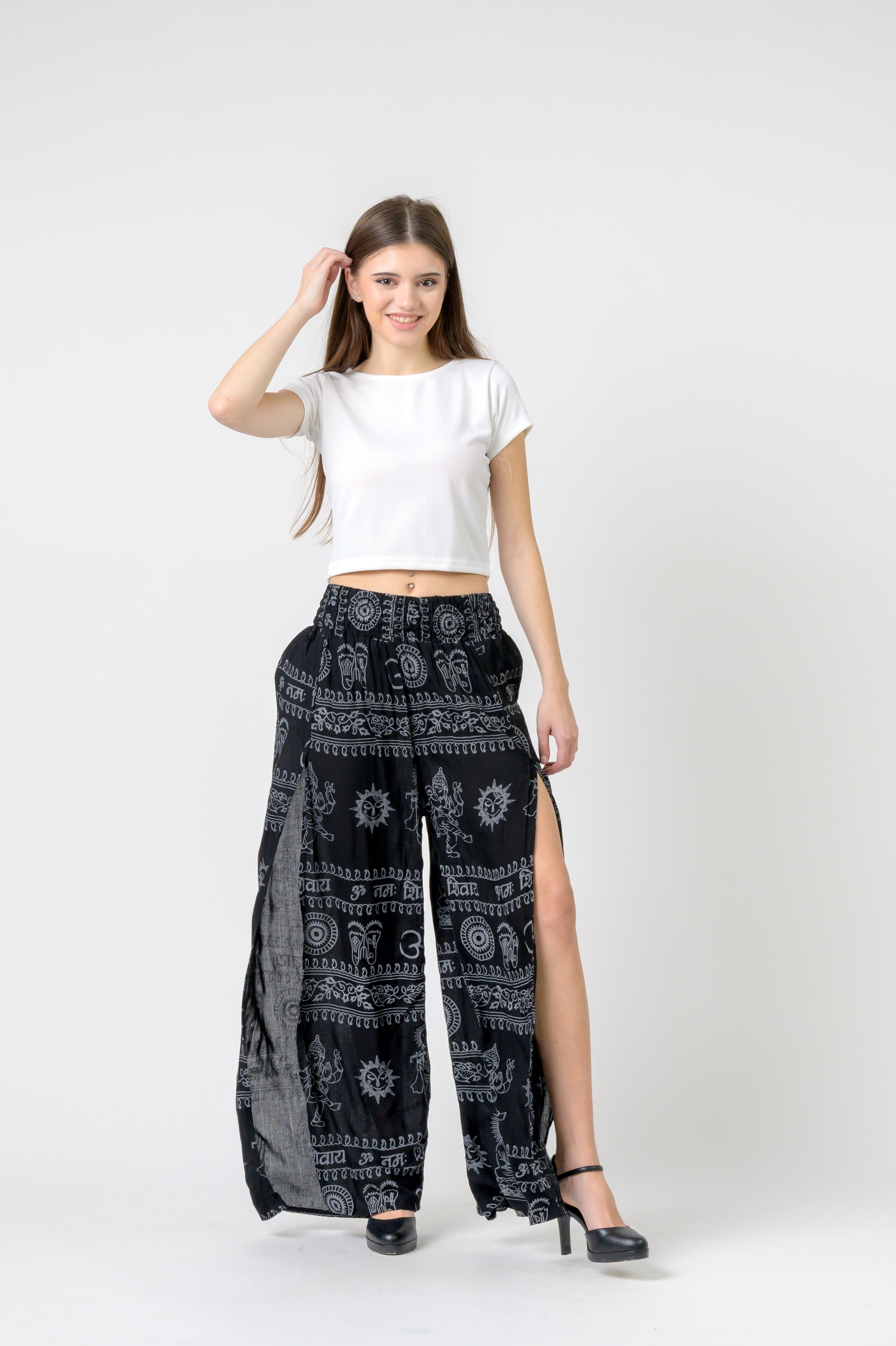 Flared Om Print Pants