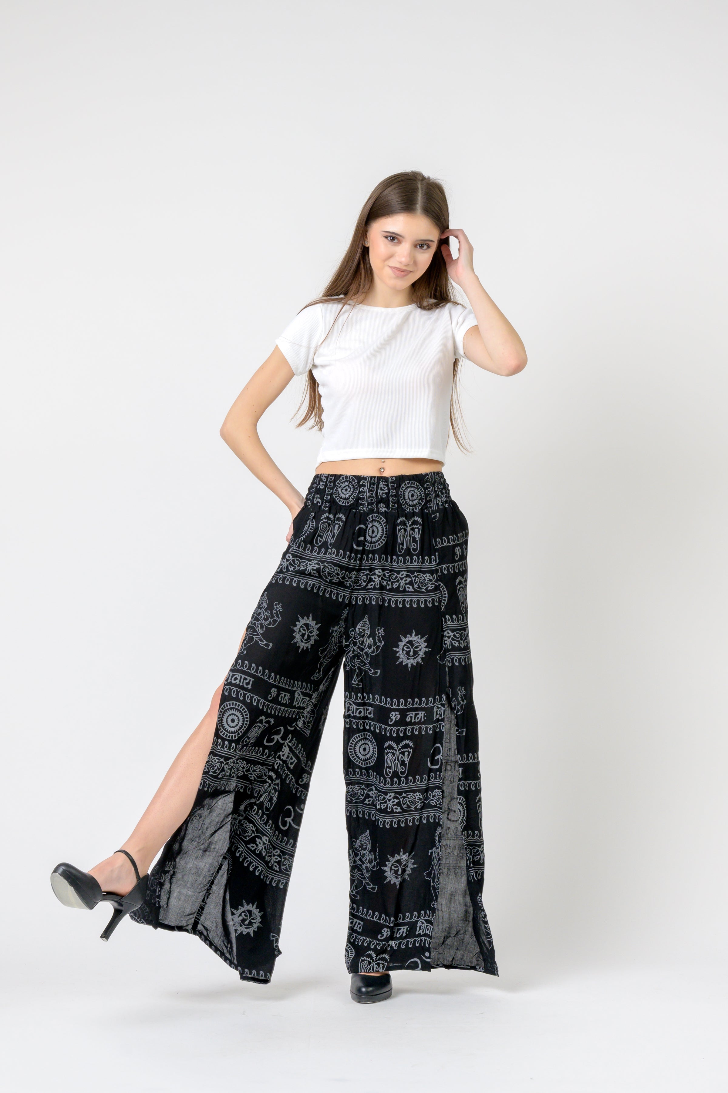 Flared Om Print Pants