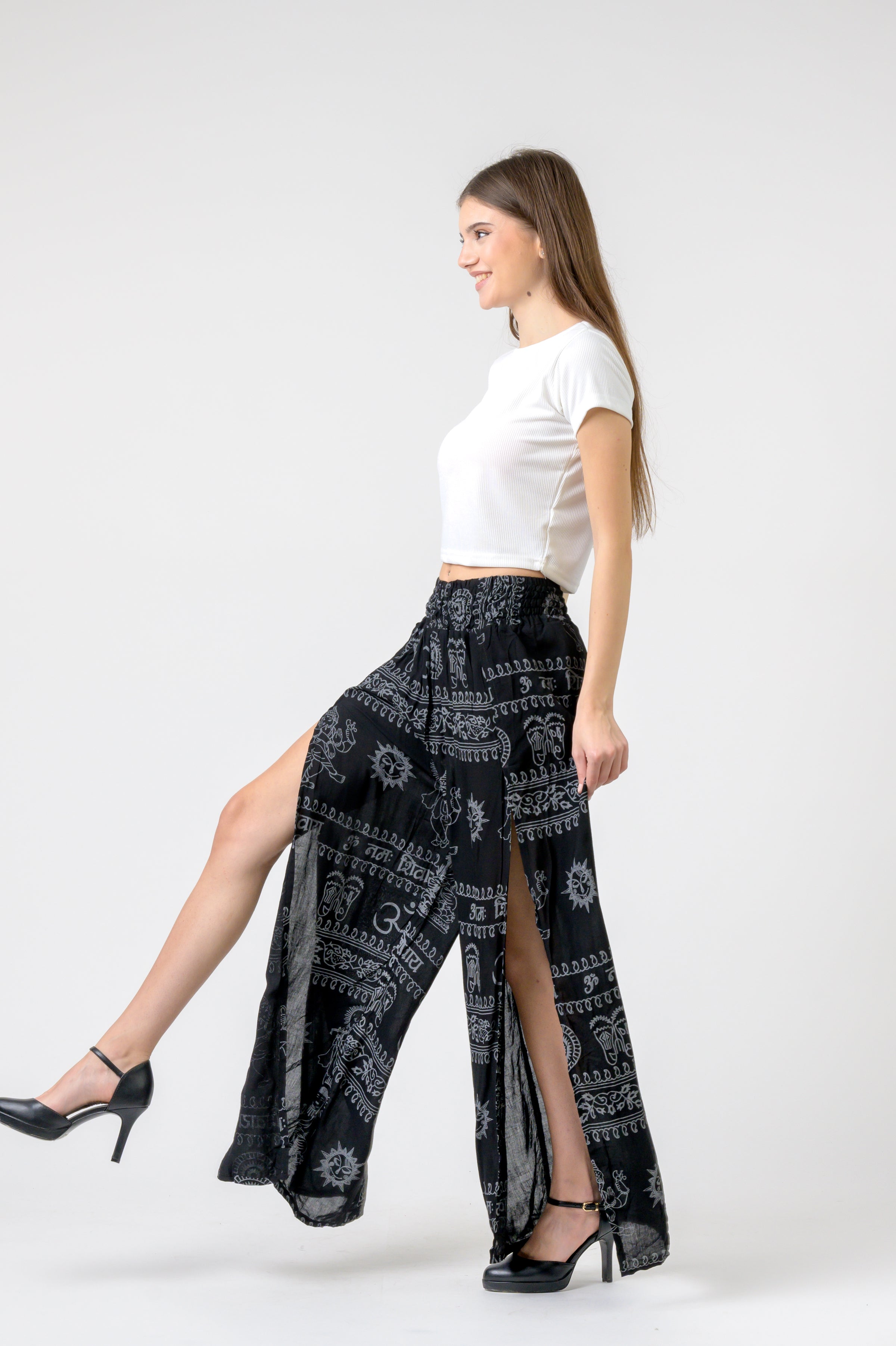 Flared Om Print Pants