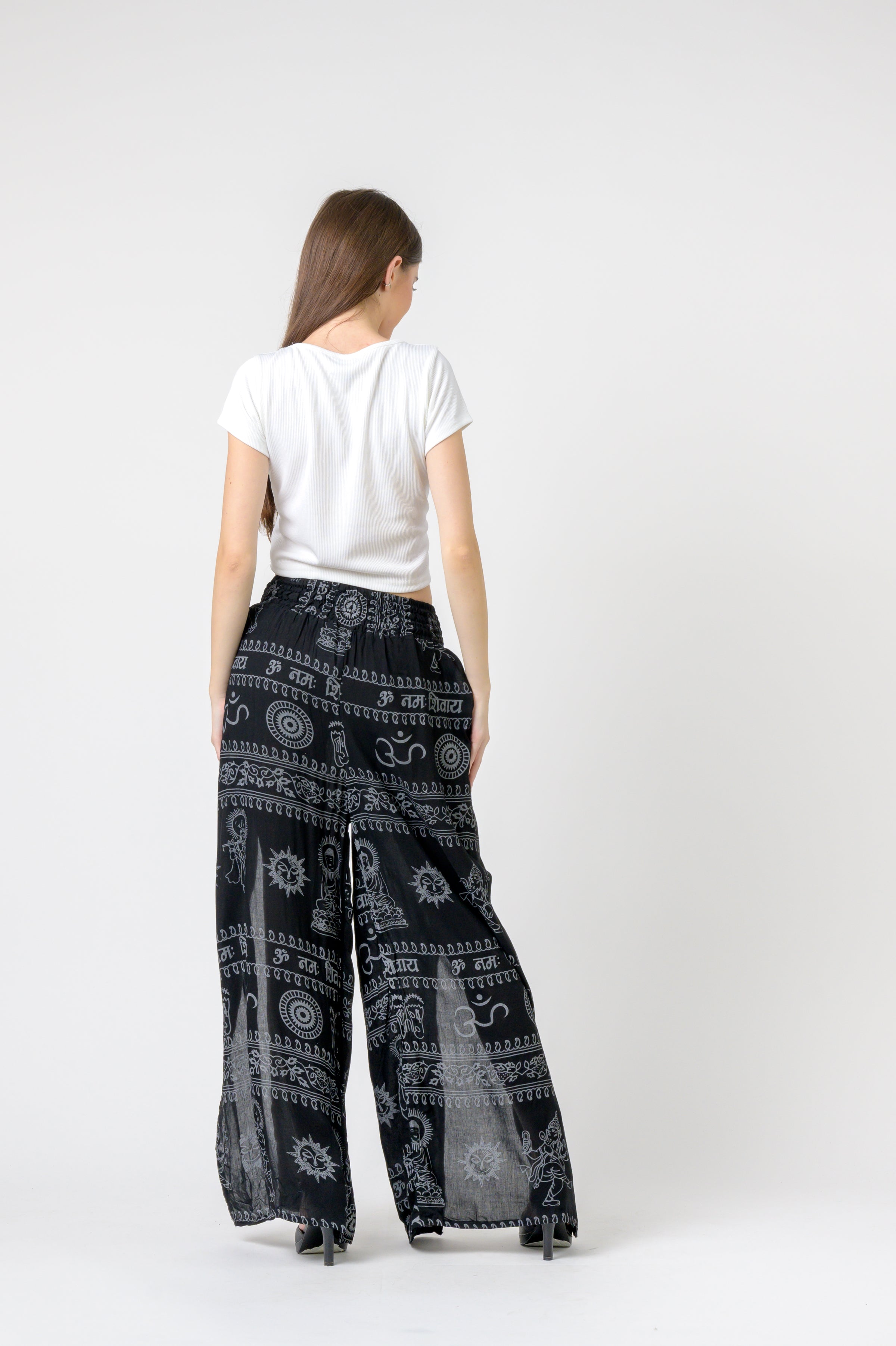 Flared Om Print Pants - Black