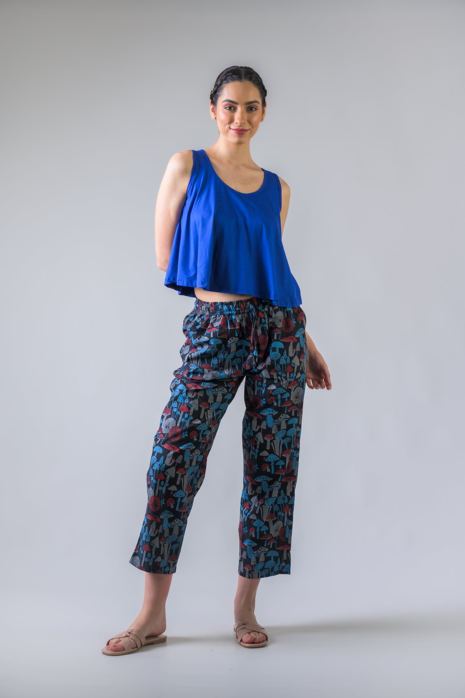 Mushroom Print Pants - Black