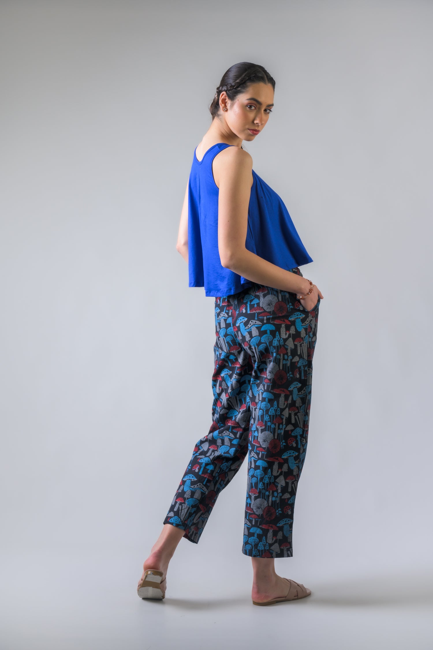 Mushroom Print Pants - Black