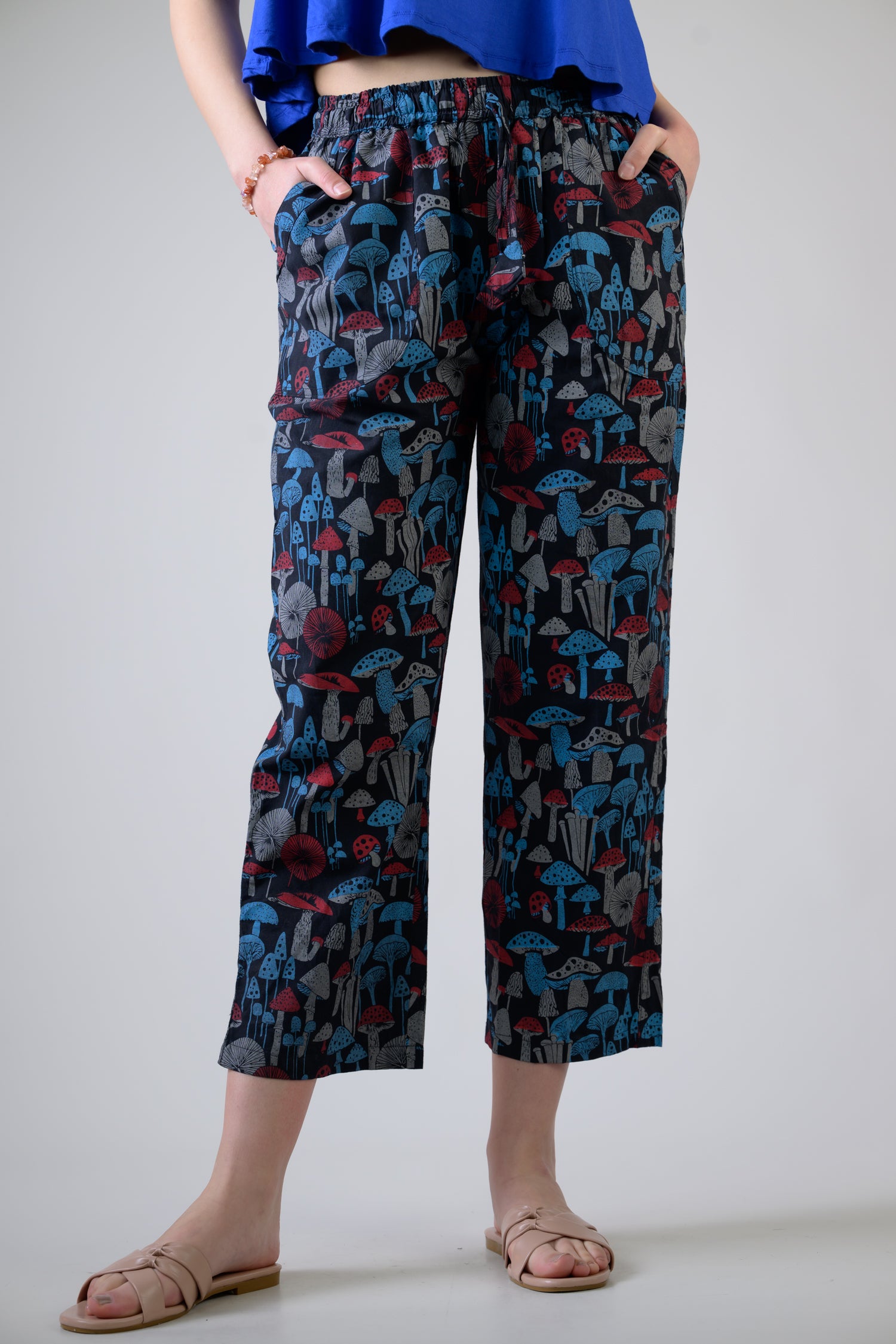 Mushroom Print Pants - Black