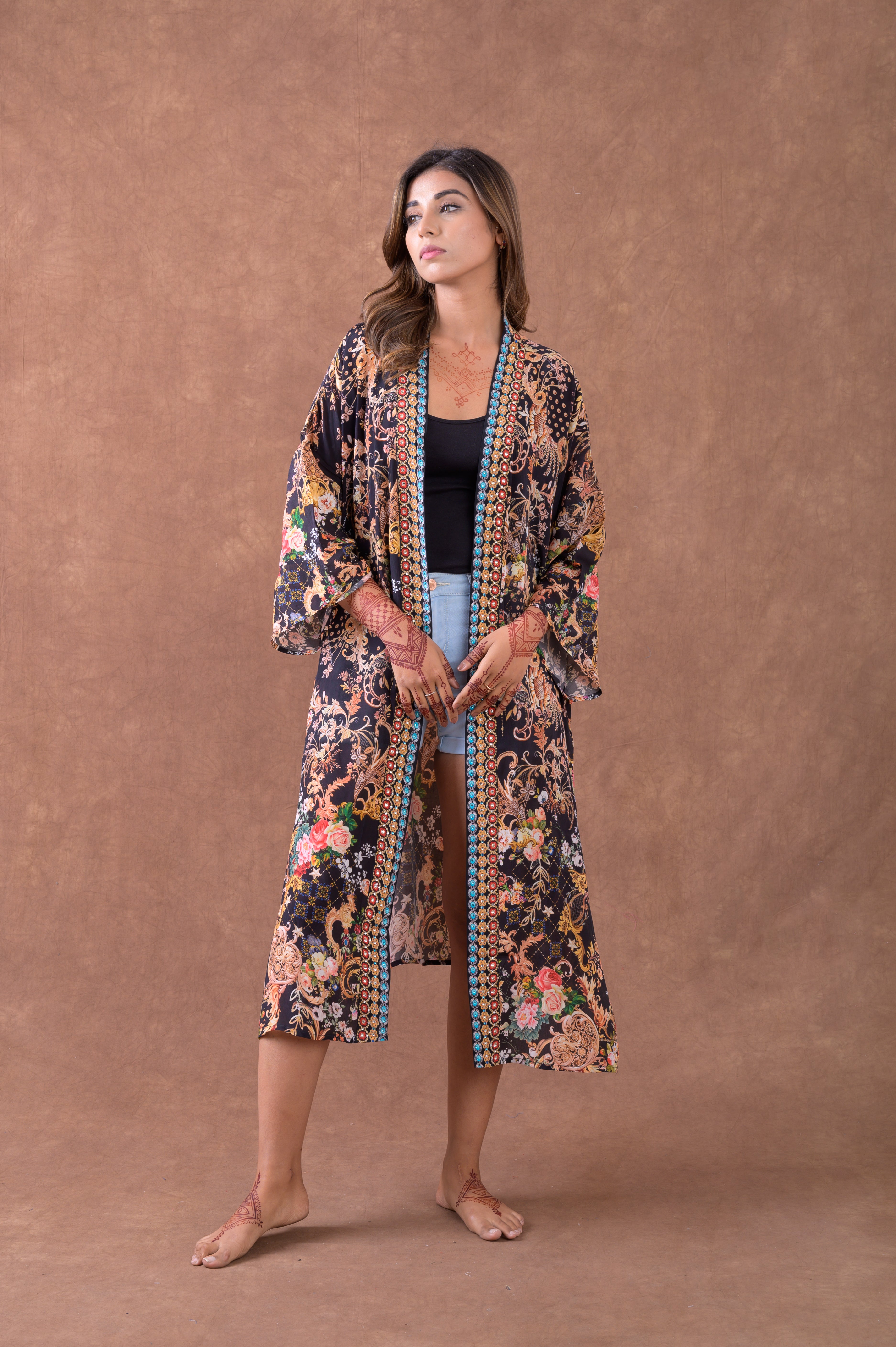 Rhea Premium Pattern Print Kimono