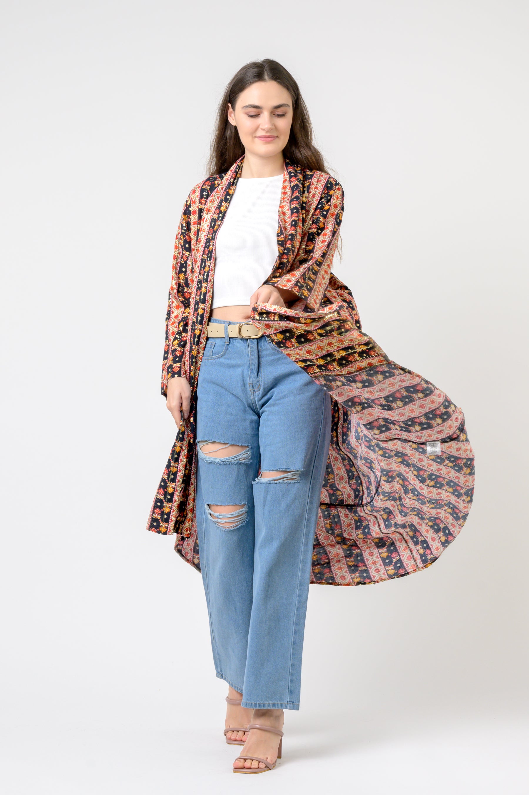 Banded Fashion Duster - Black