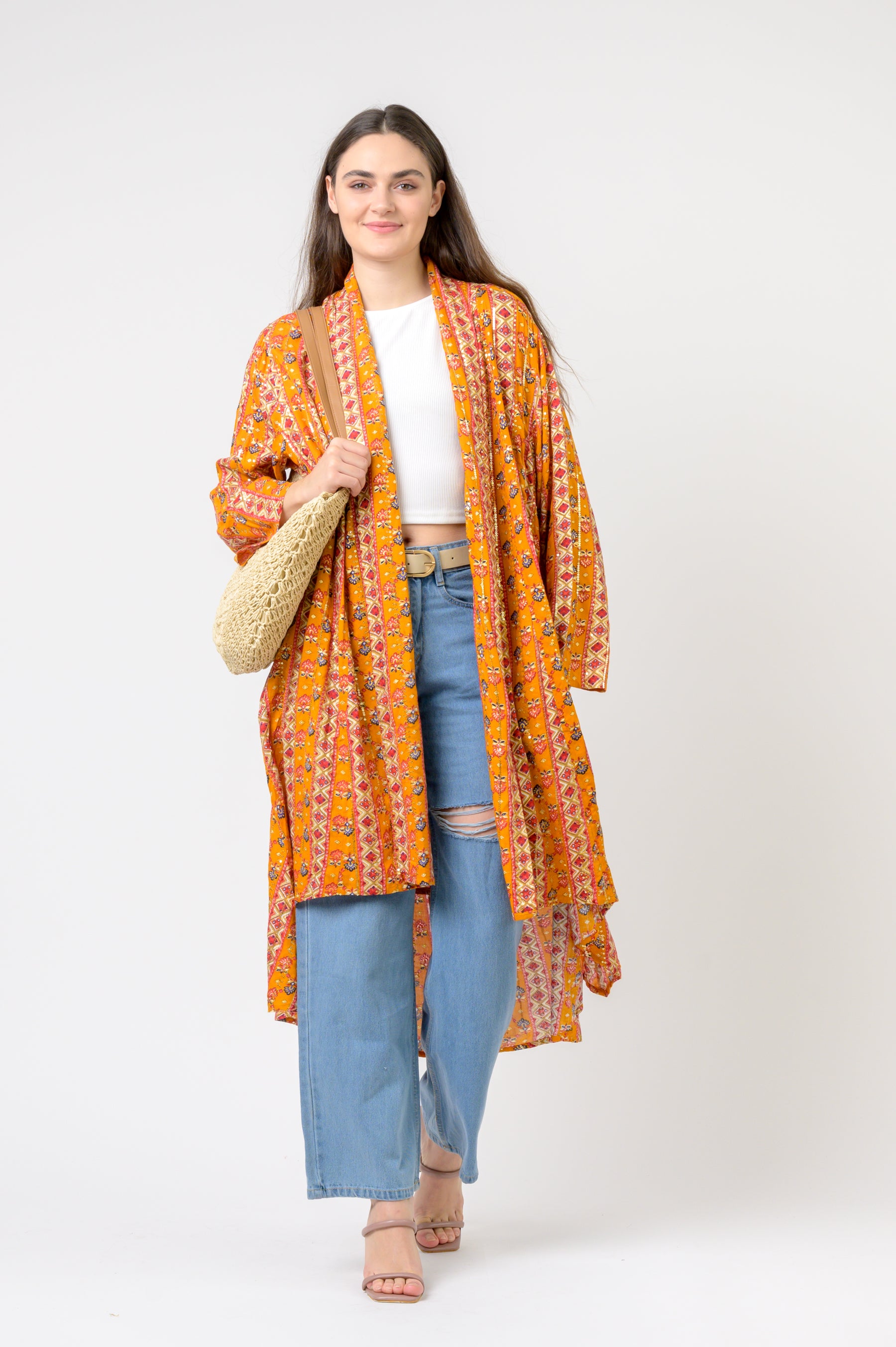 Banded Fashion Duster - Yellow