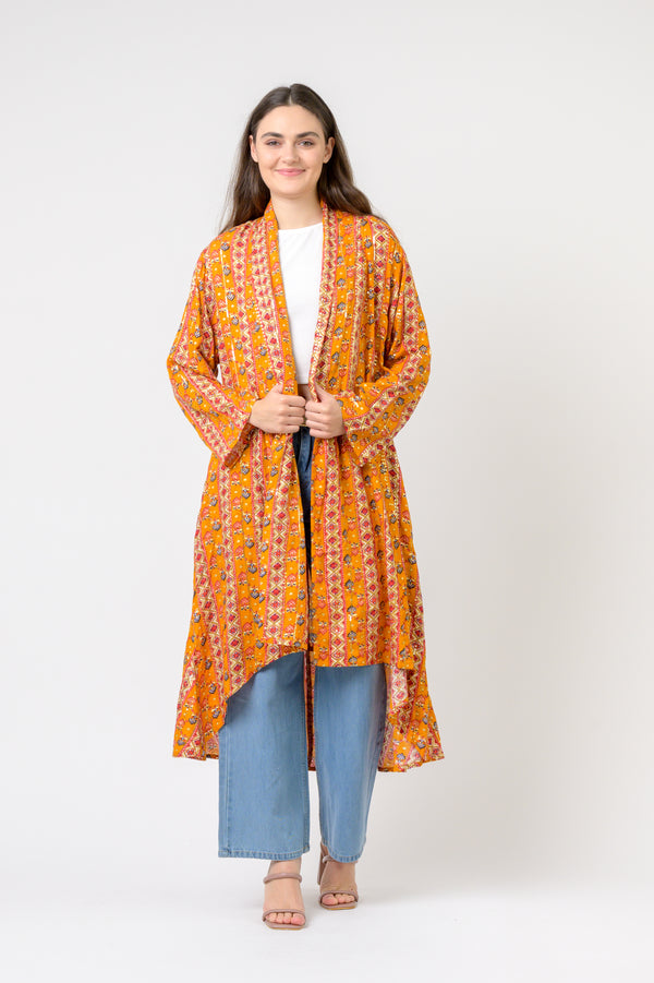 Banded Fashion Duster - Yellow
