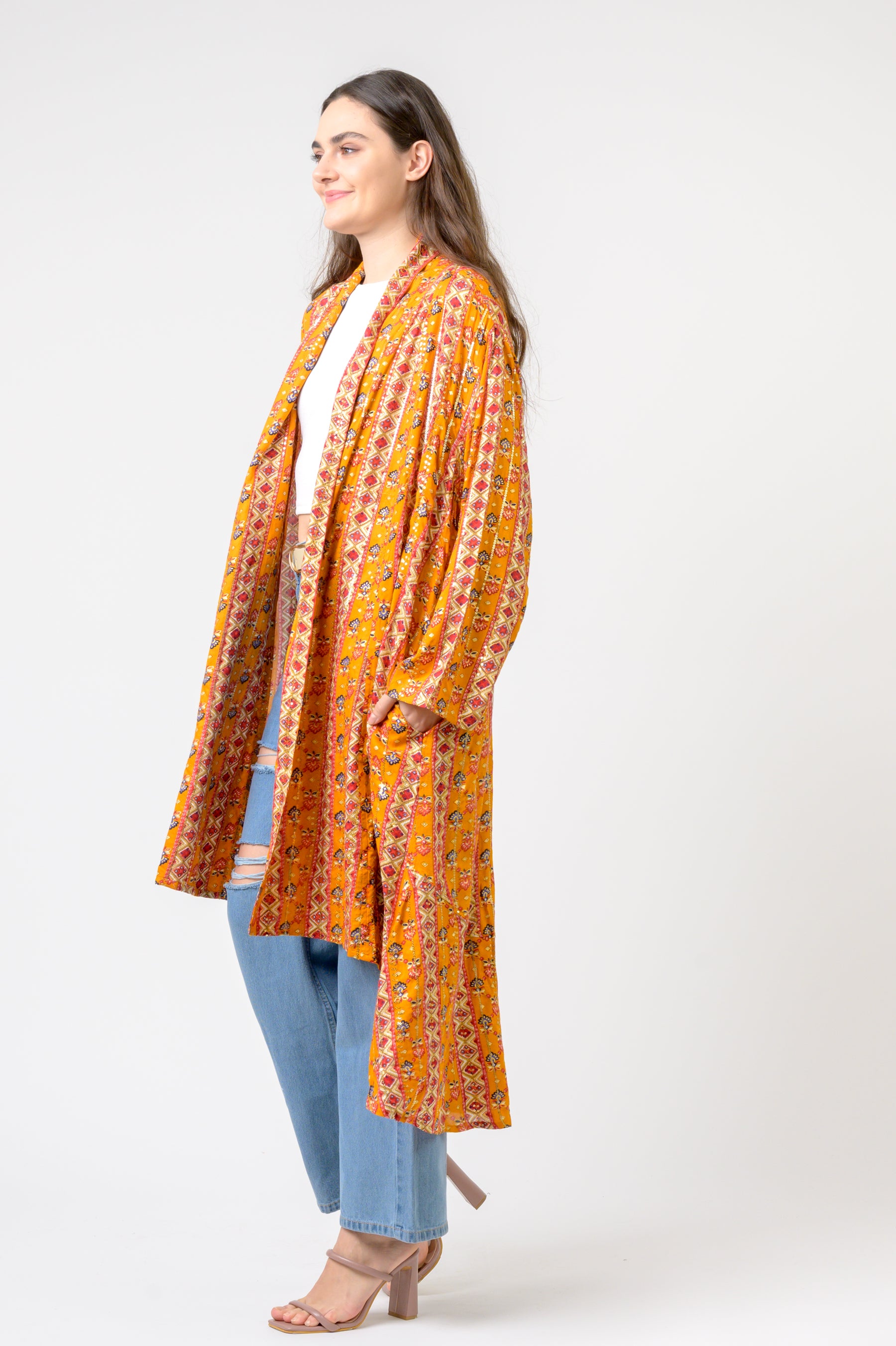Banded Fashion Duster - Yellow