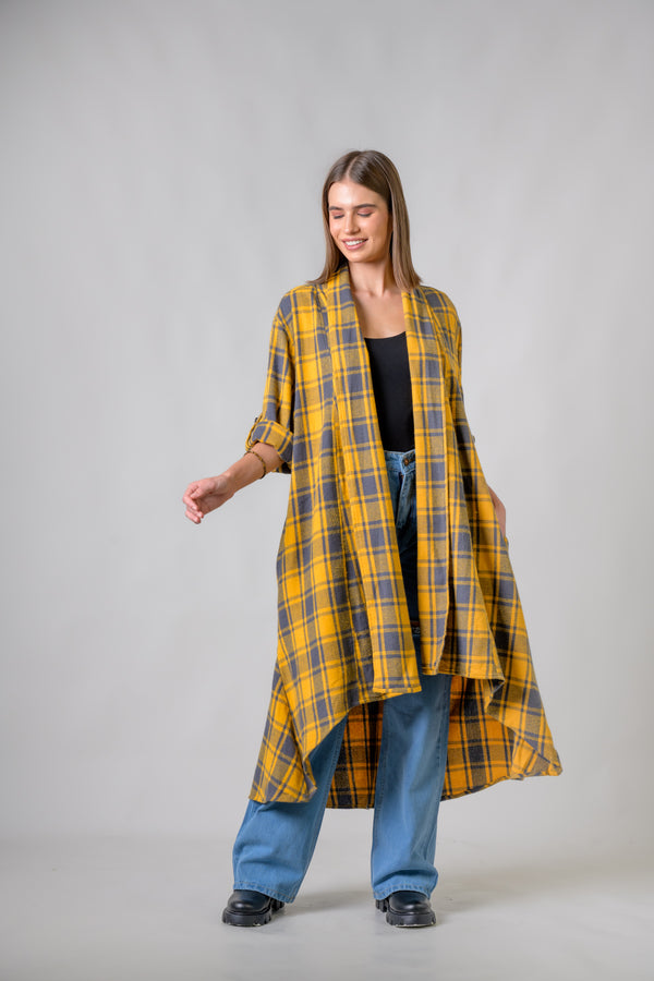 Plaid Fashion Duster - Yellow