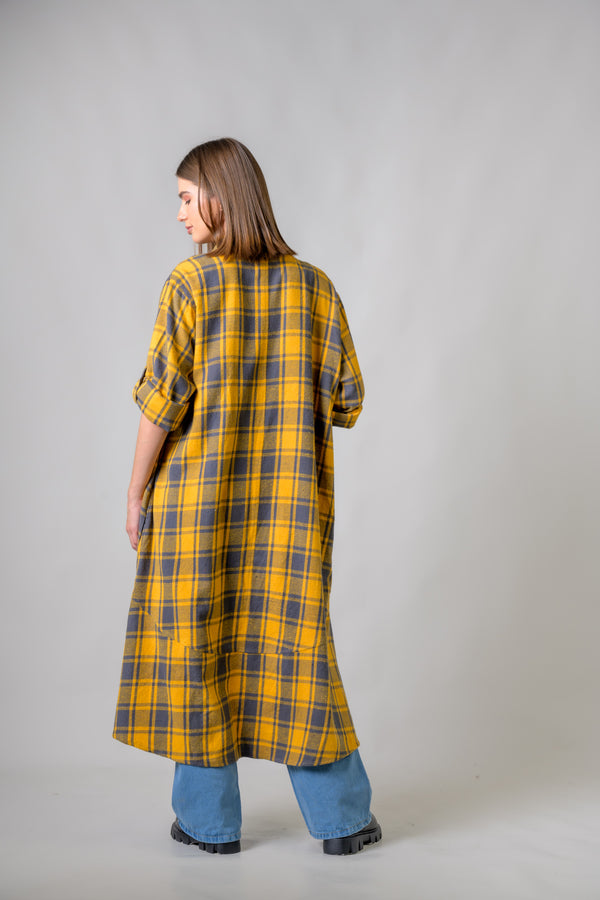 Plaid Fashion Duster - Yellow