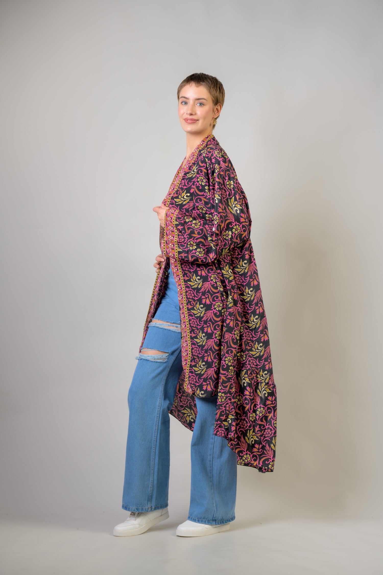 Delicate Print Duster - Purple