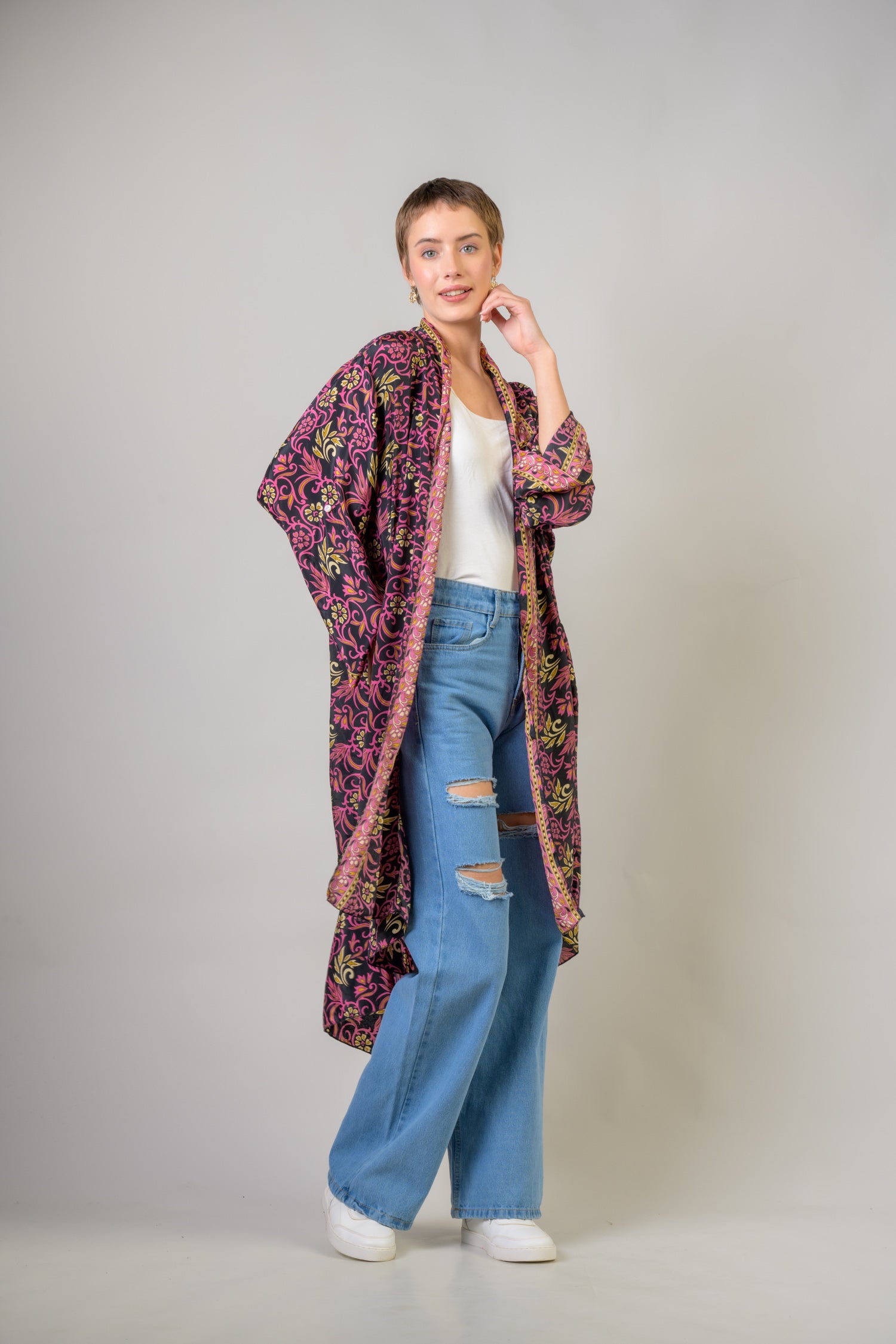 Delicate Print Duster - Purple