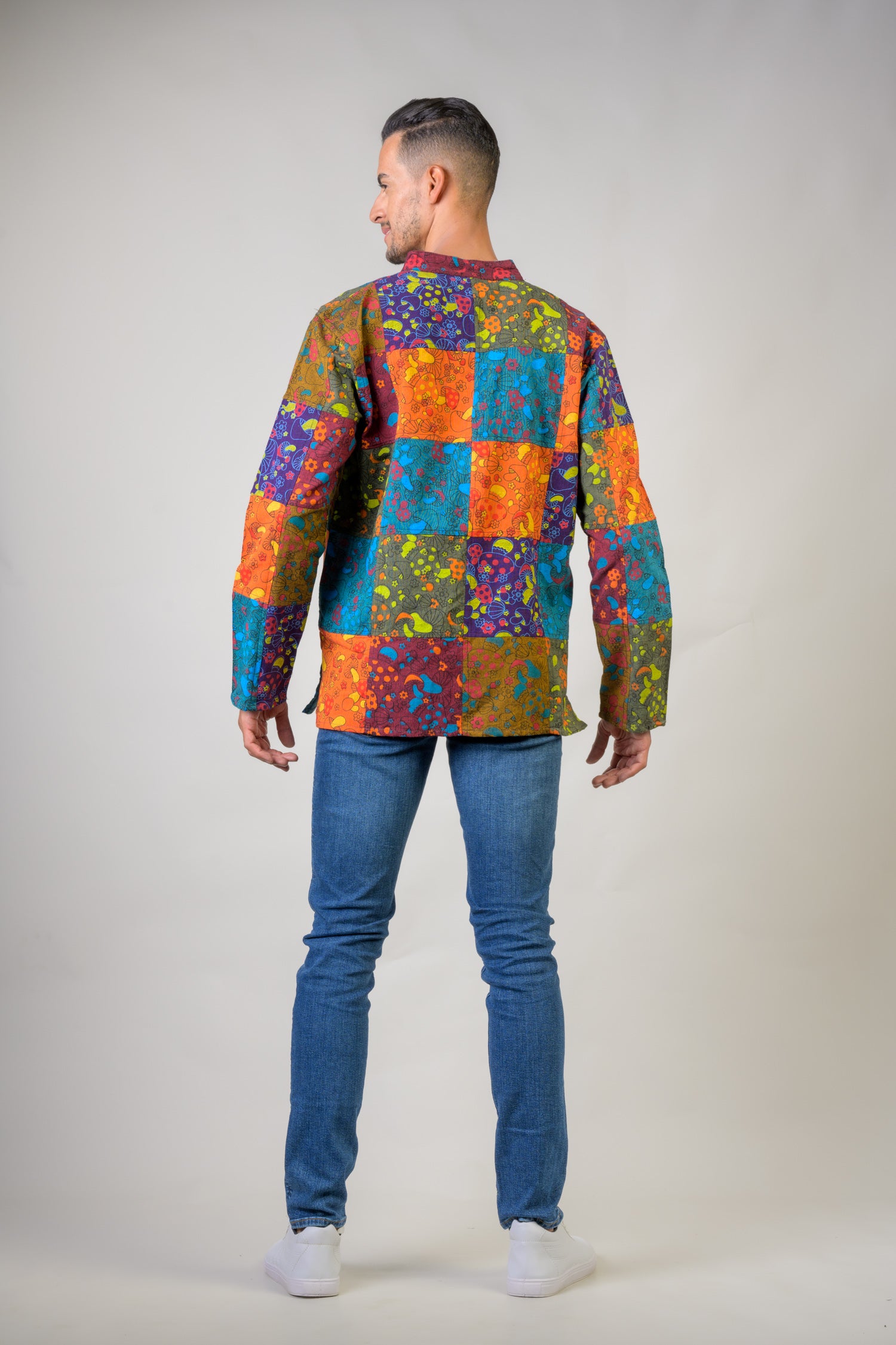 Colorful Mushroom Patches Sleeved Shirt - Multicolor