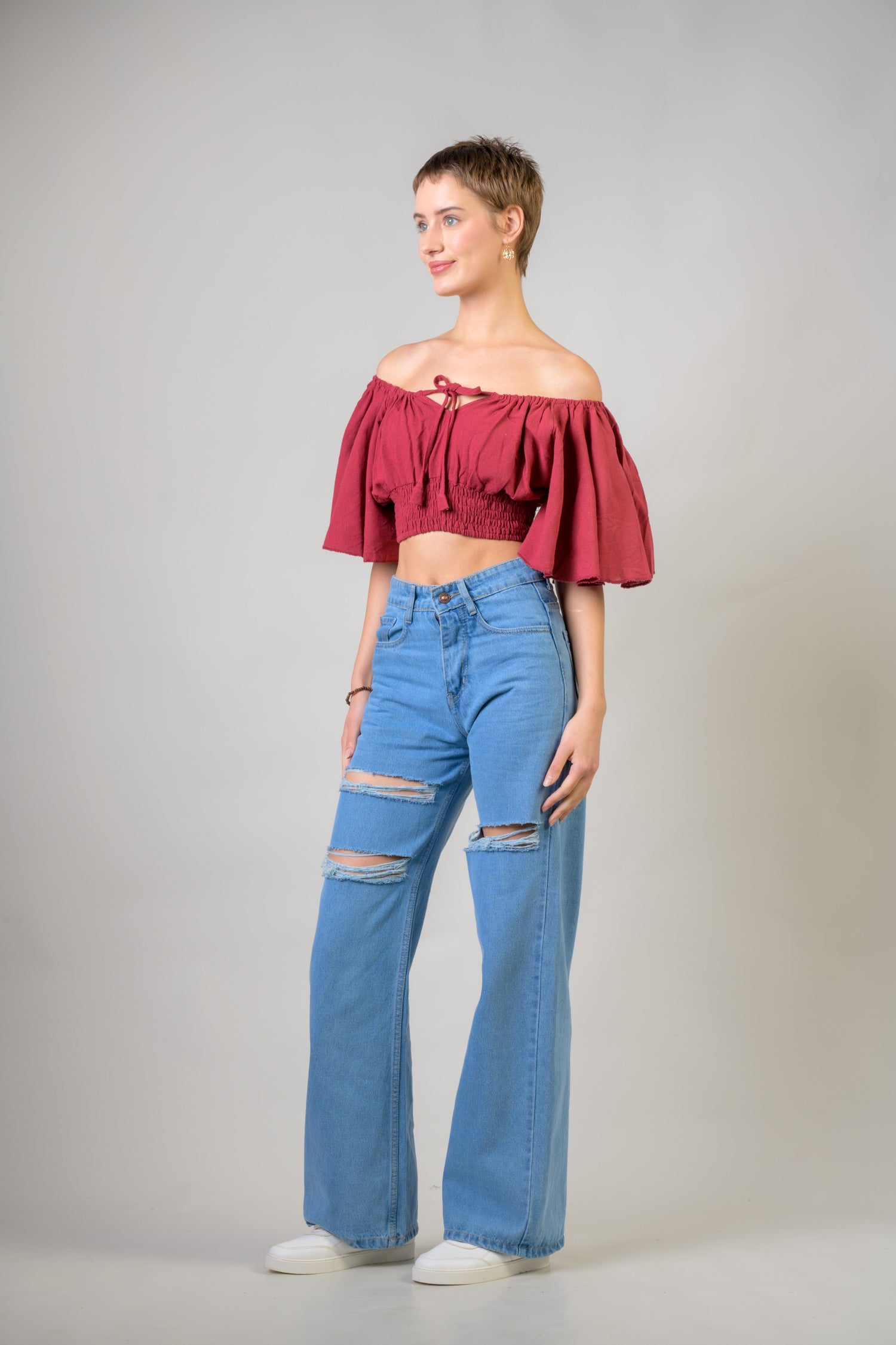 Rhea Tied Smocked Crop Top