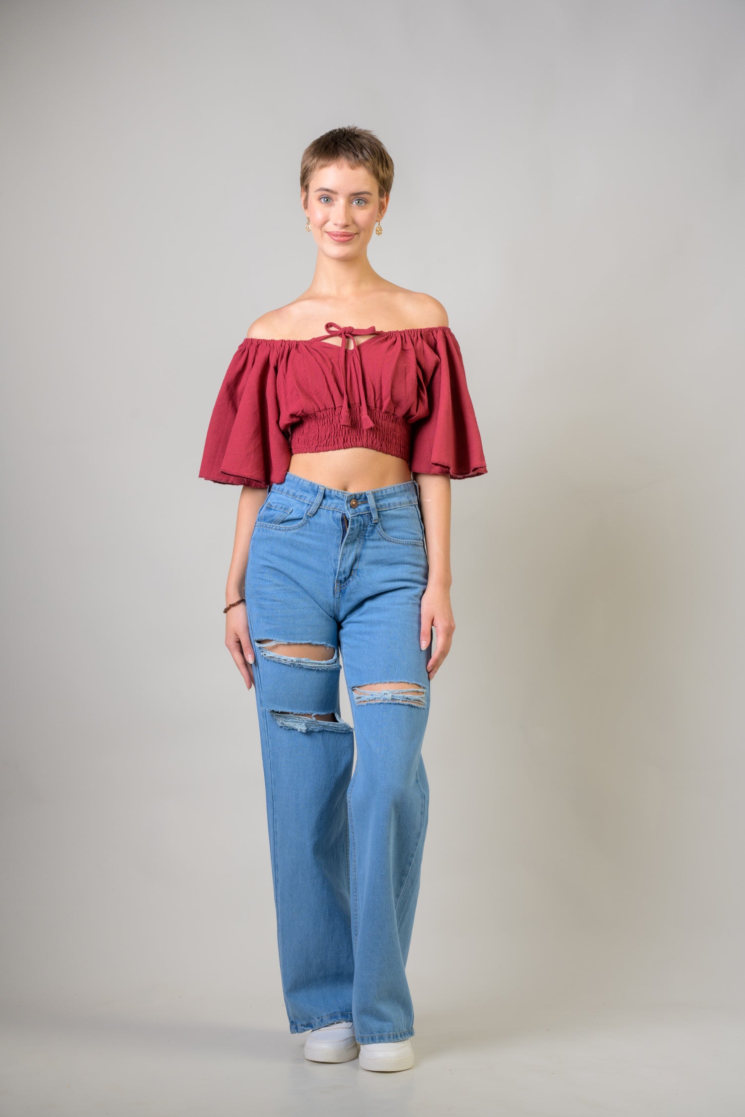 Rhea Tied Smocked Crop Top