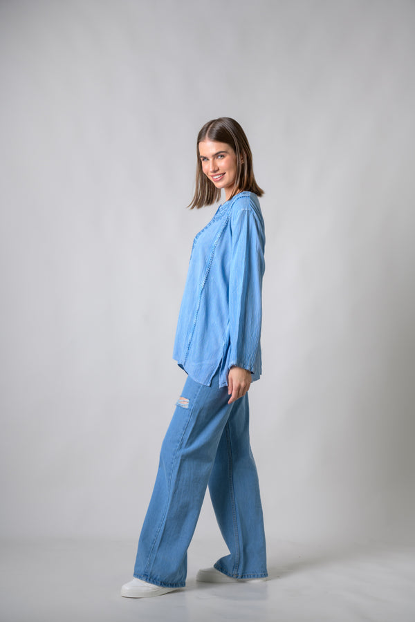 Embroidered Neckline Top