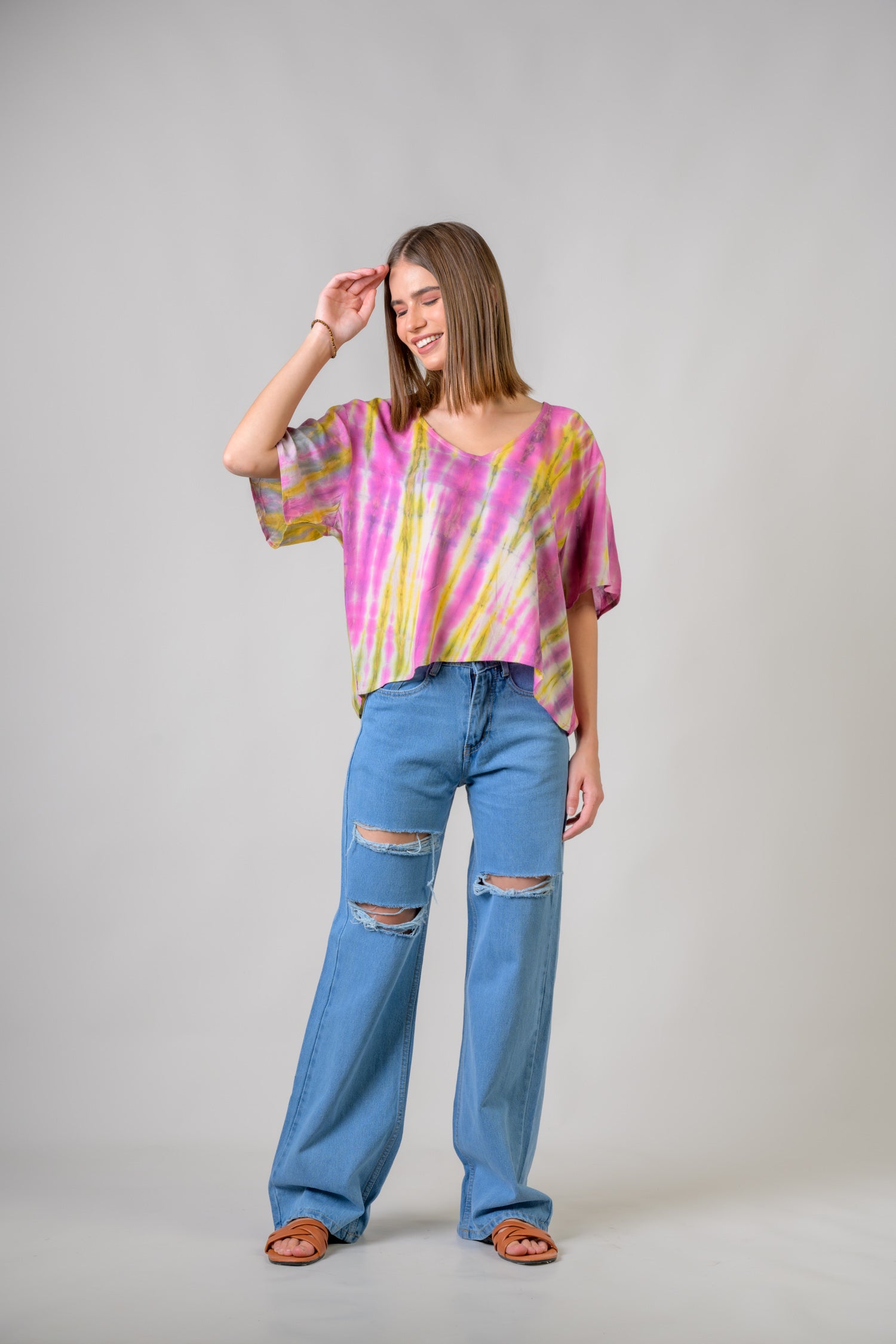 Rhea Color Pattern Short Sleeve Top