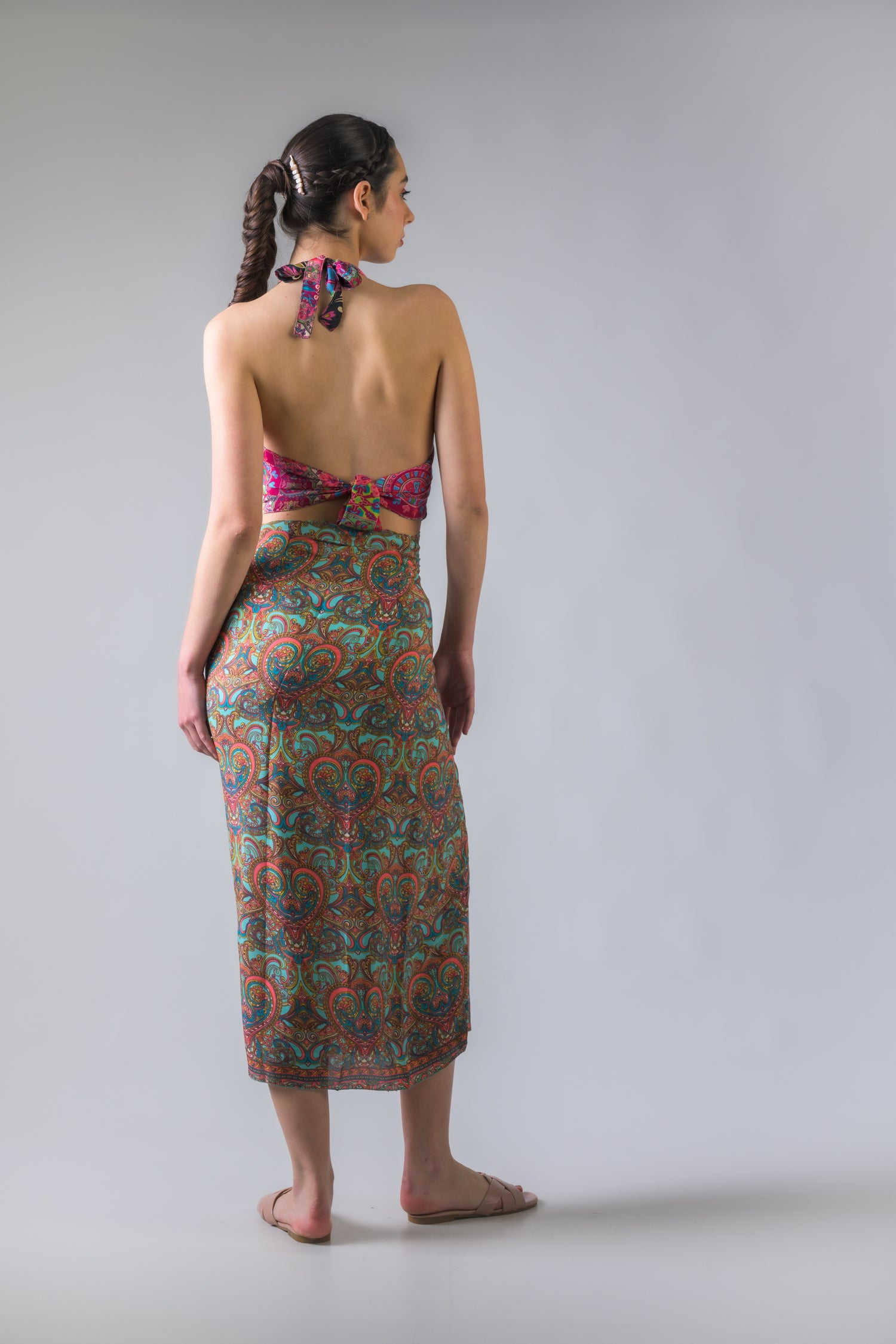 Flowers Print Long Wrap Skirt