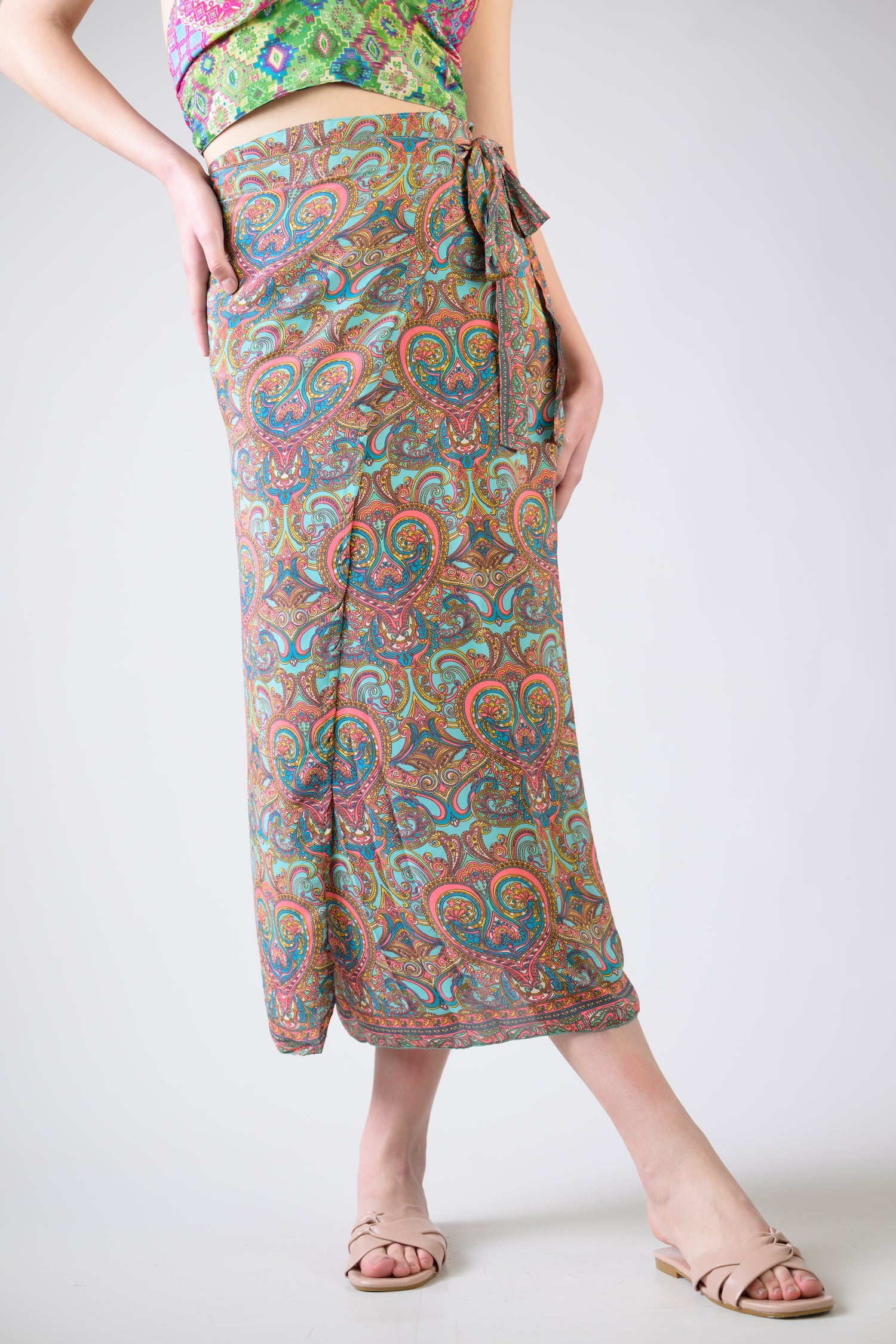 Flowers Print Long Wrap Skirt