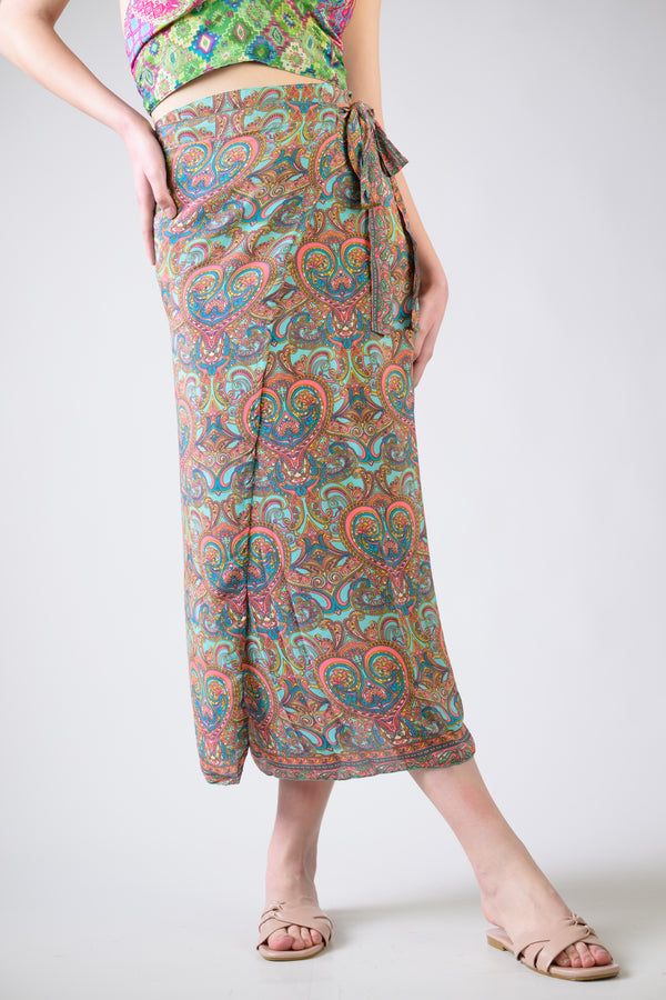 Flowers Print Long Wrap Skirt