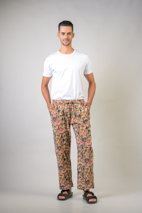 Mushroom Print Pants - Beige