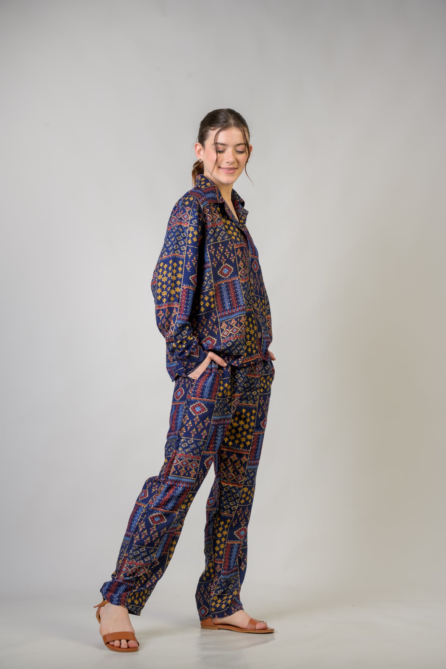 Rhea Patch Print Shirt And Trouser Set