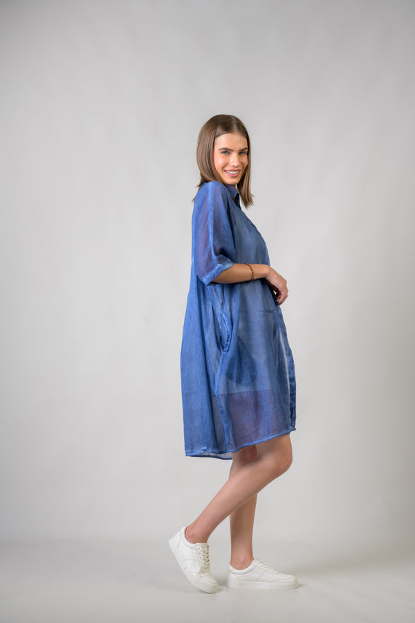 Plain Cotton Dress - Blue