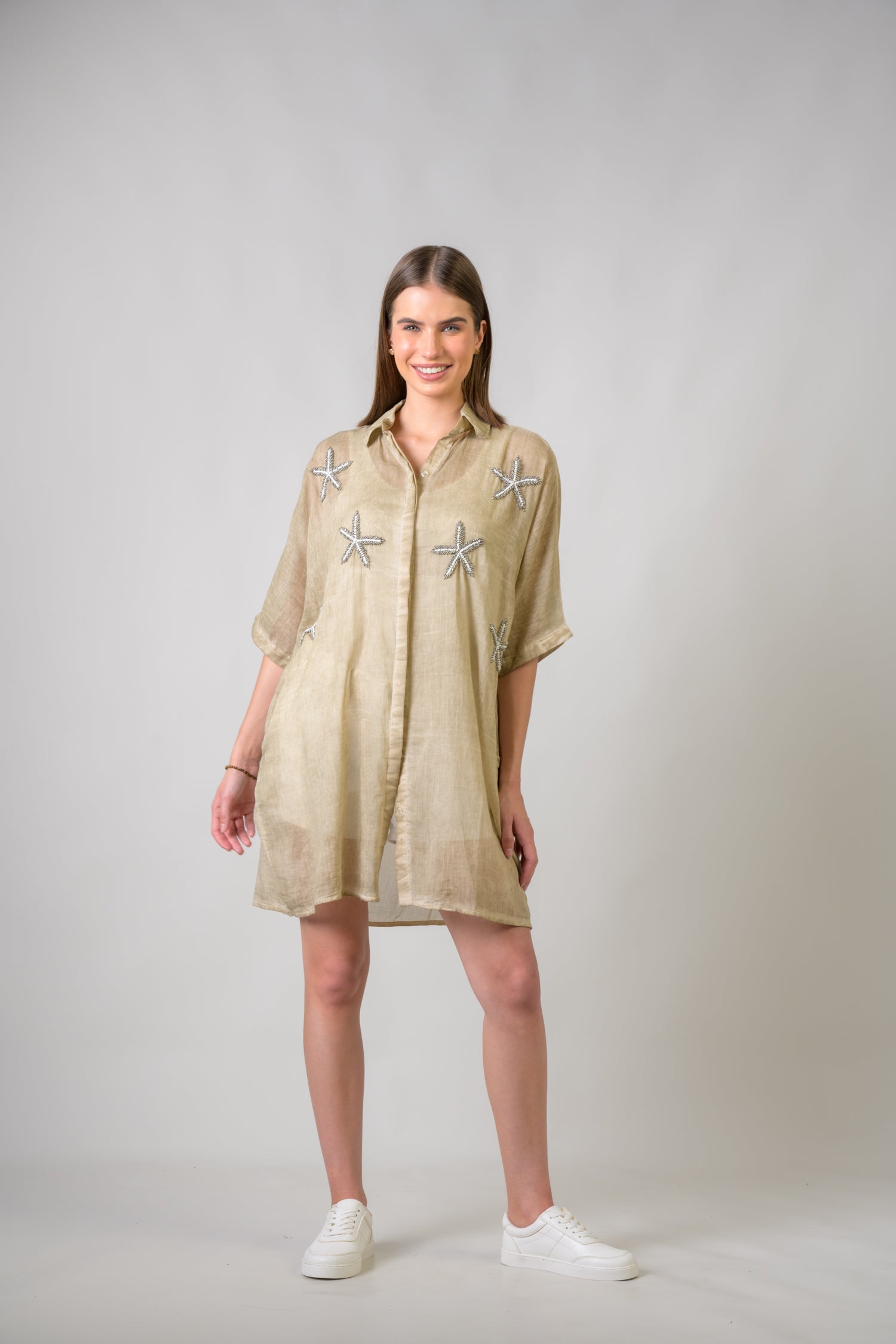 Rhea Starfish Hand-Embroidered Short Sleeve Top