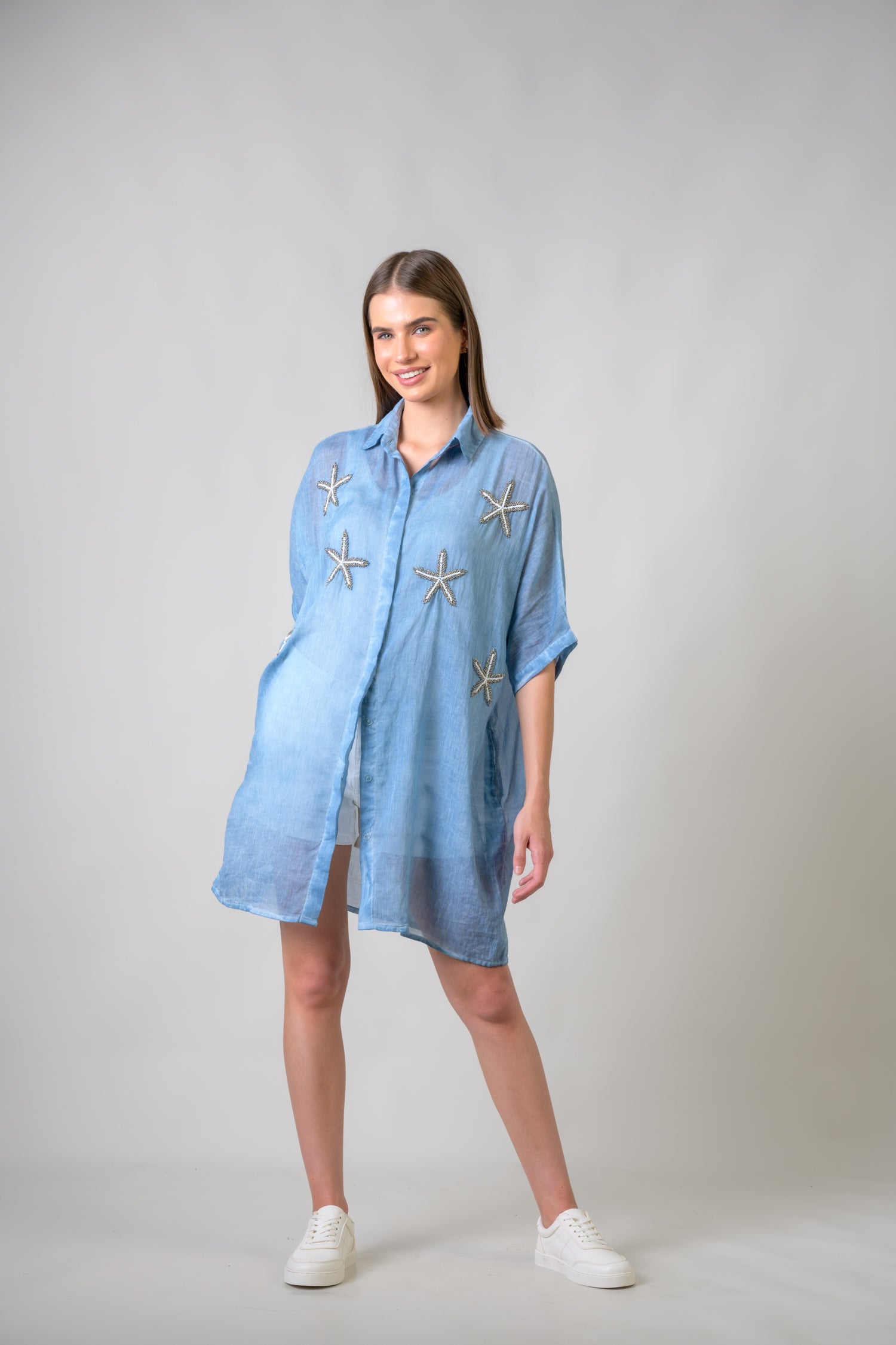 Rhea Starfish Hand-Embroidered Short Sleeve Top