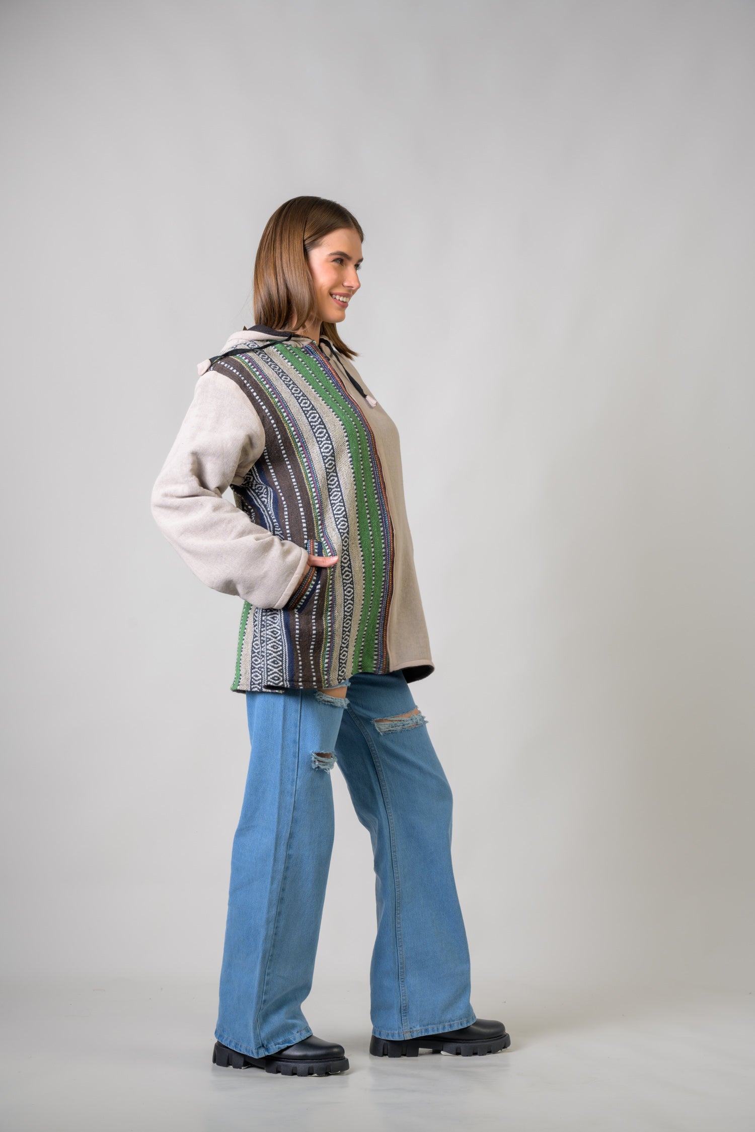 Stylish Offset Hoodie - Natural