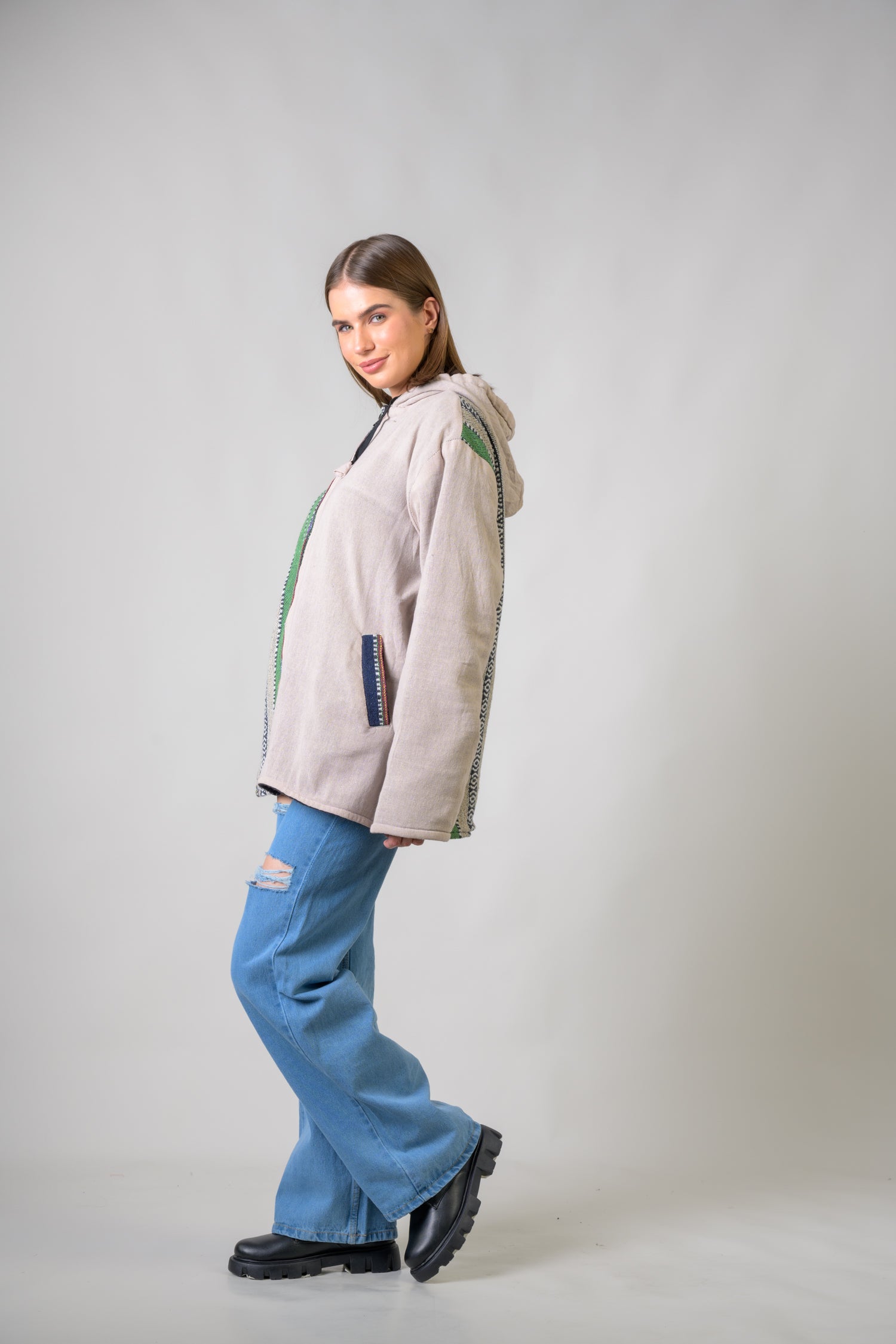 Stylish Offset Hoodie - Natural