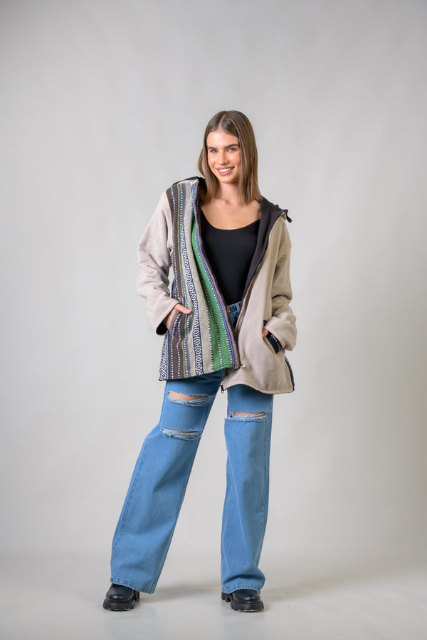 Stylish Offset Hoodie - Natural