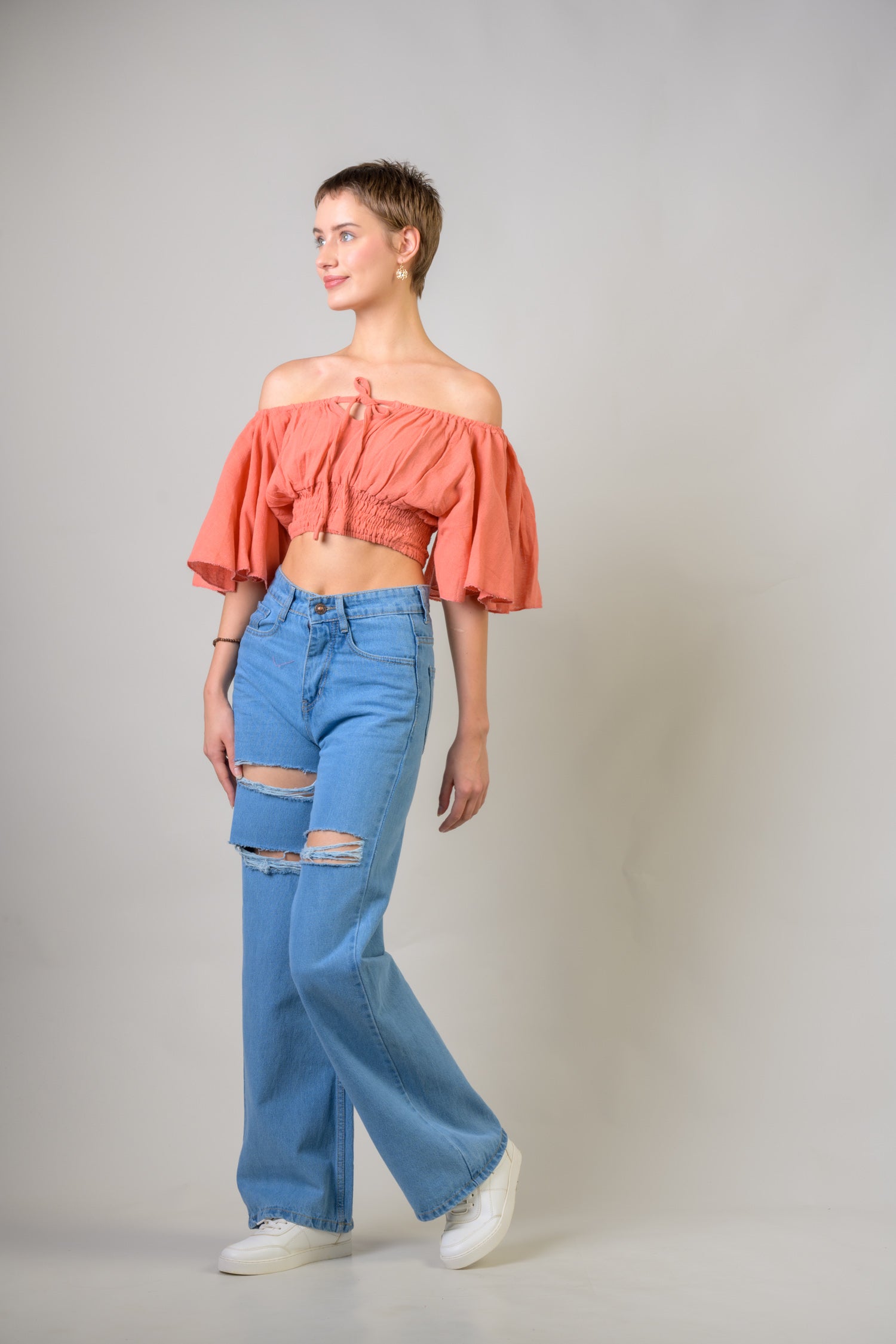 Rhea Tied Smocked Crop Top