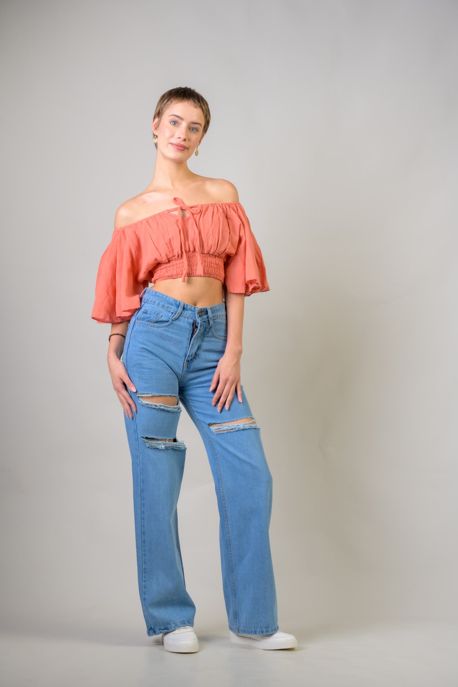 Rhea Tied Smocked Crop Top