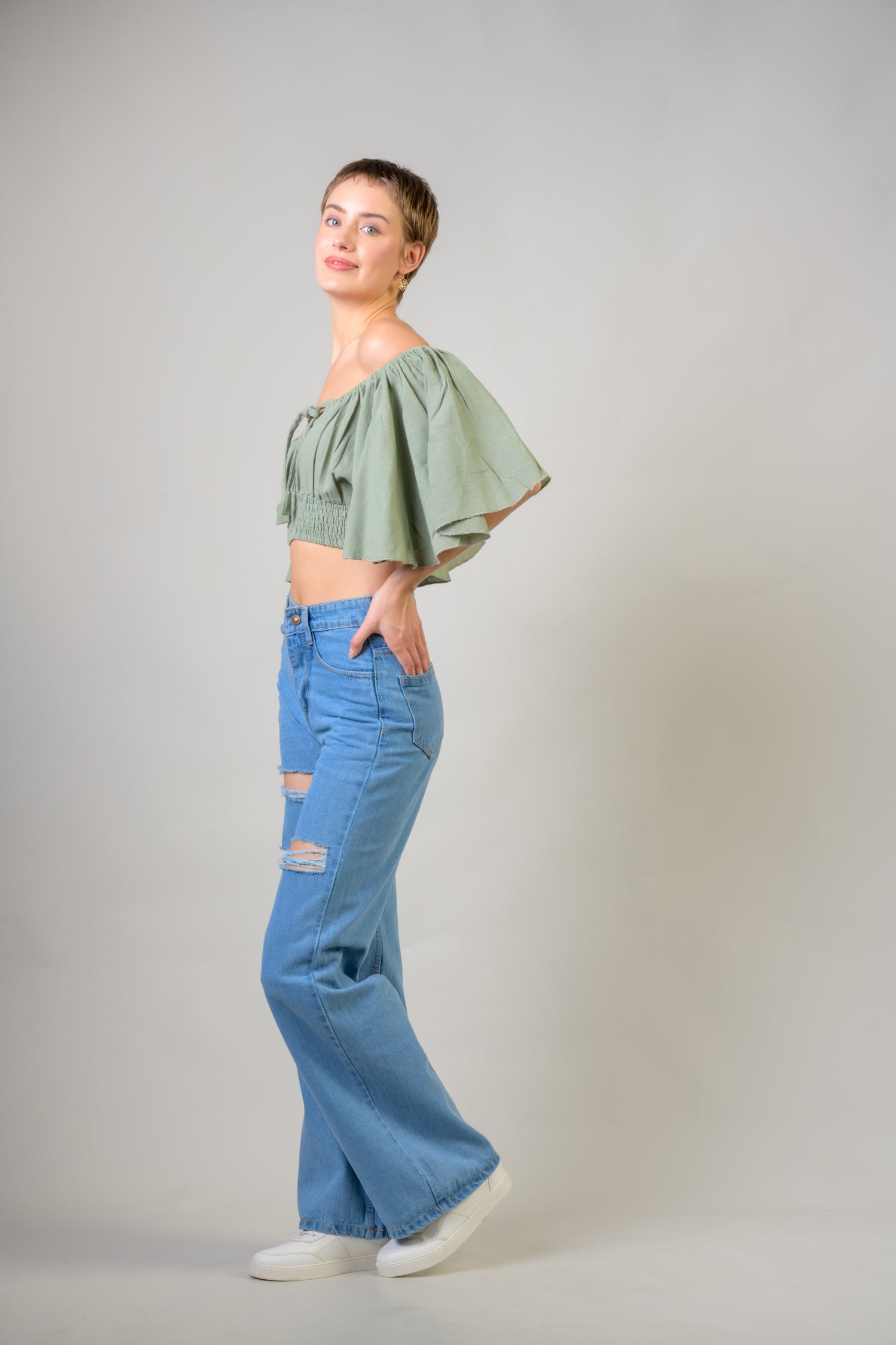 Rhea Tied Smocked Crop Top