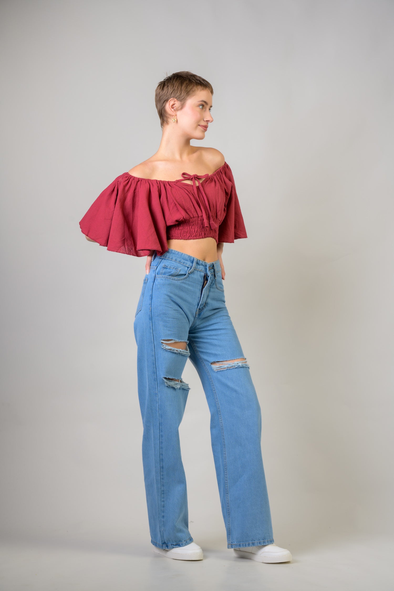 Rhea Tied Smocked Crop Top