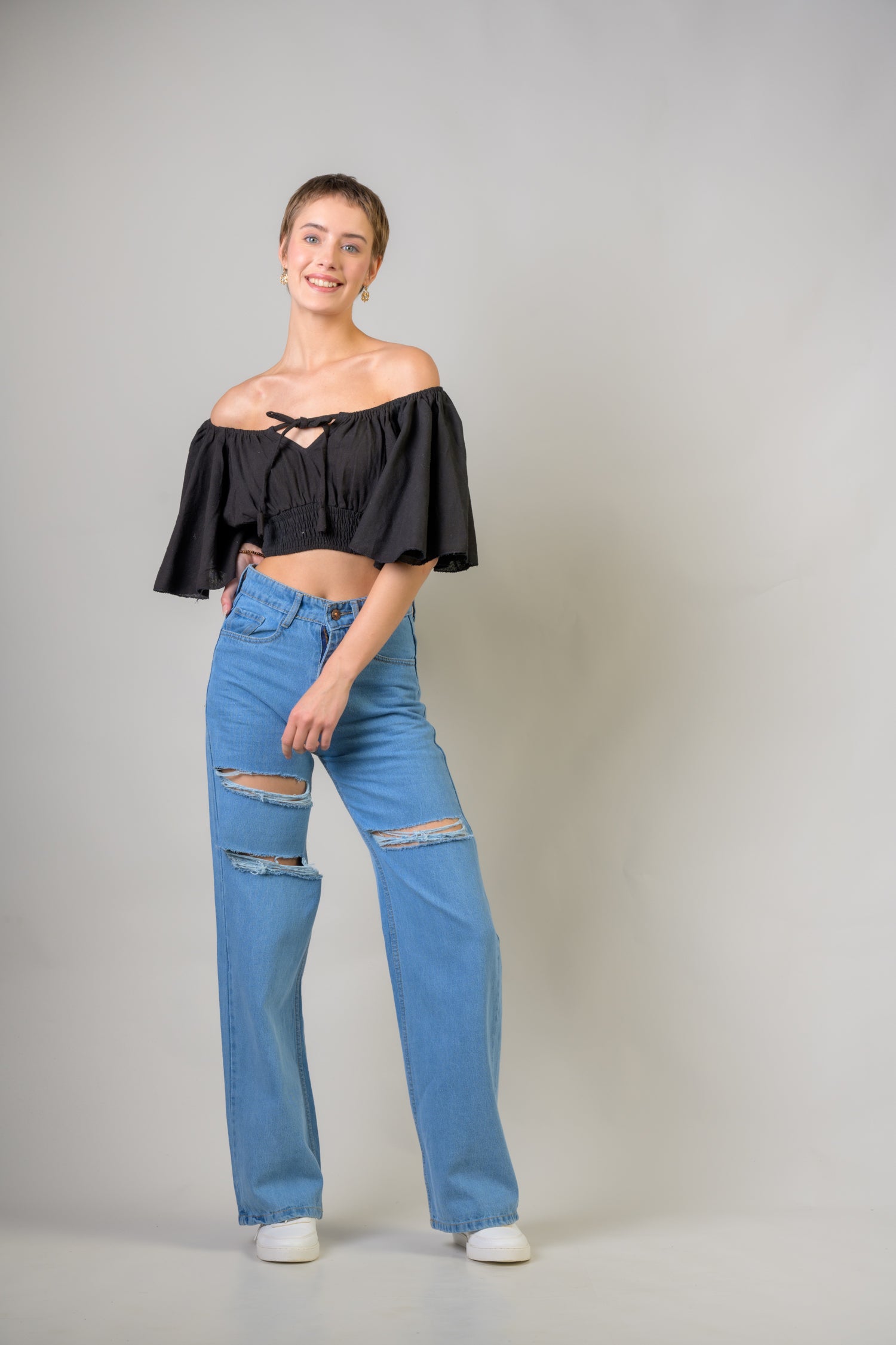 Rhea Tied Smocked Crop Top