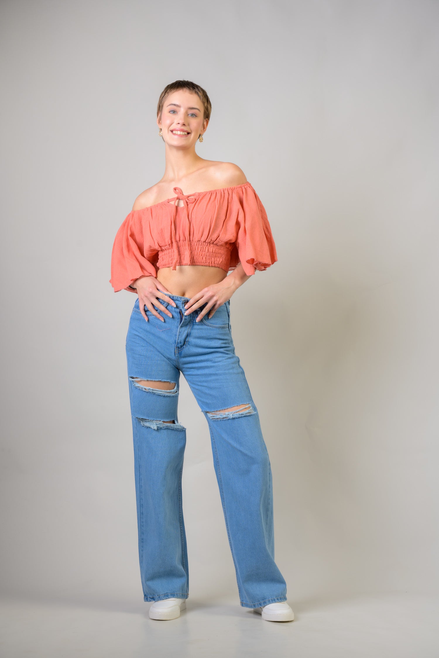 Rhea Tied Smocked Crop Top