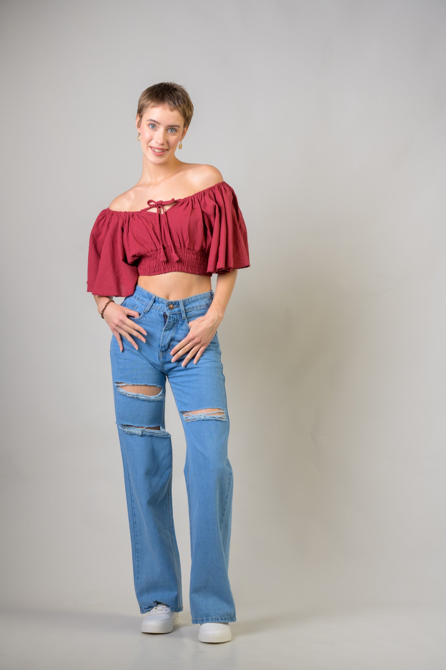 Rhea Tied Smocked Crop Top