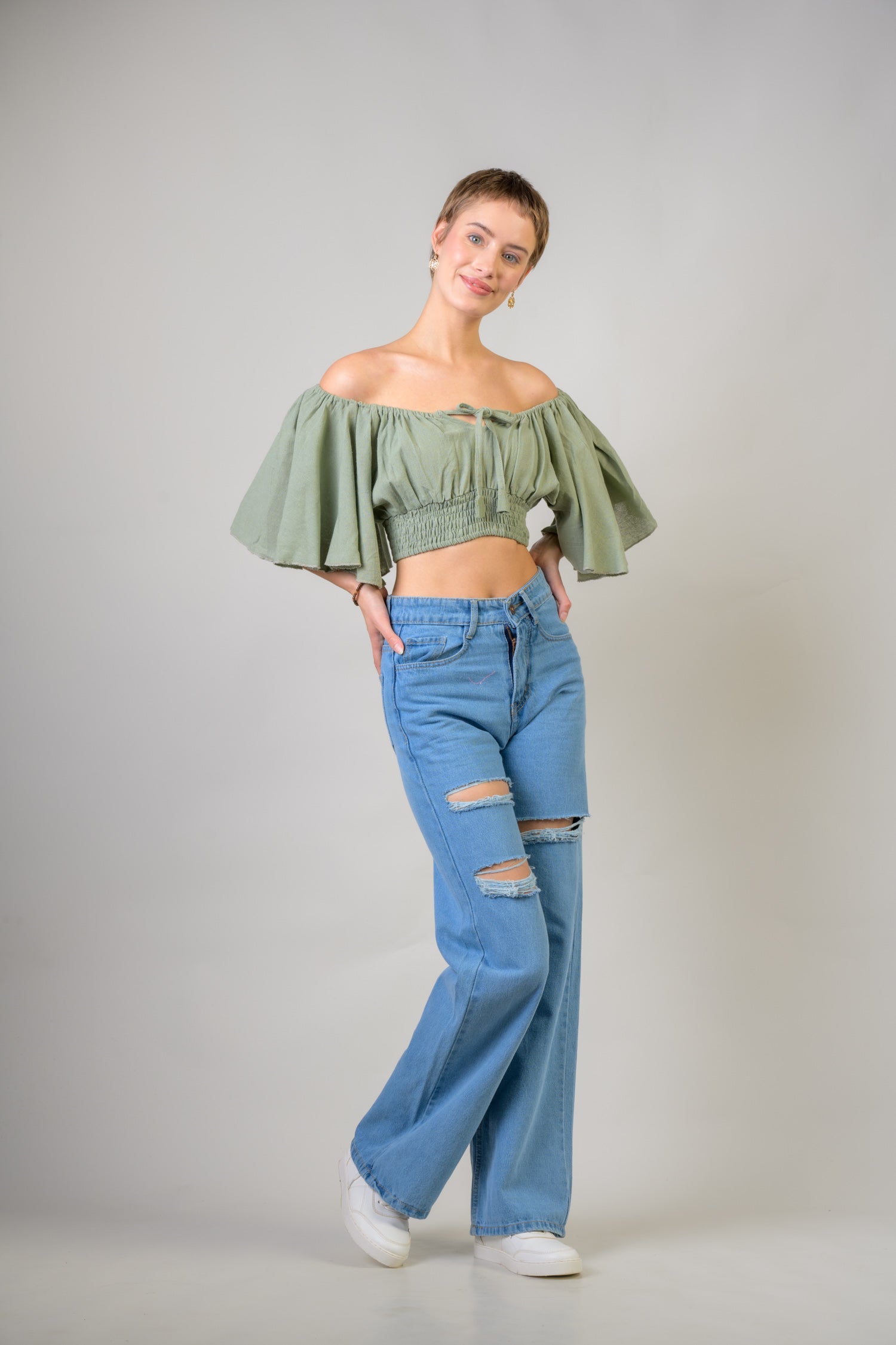 Rhea Tied Smocked Crop Top