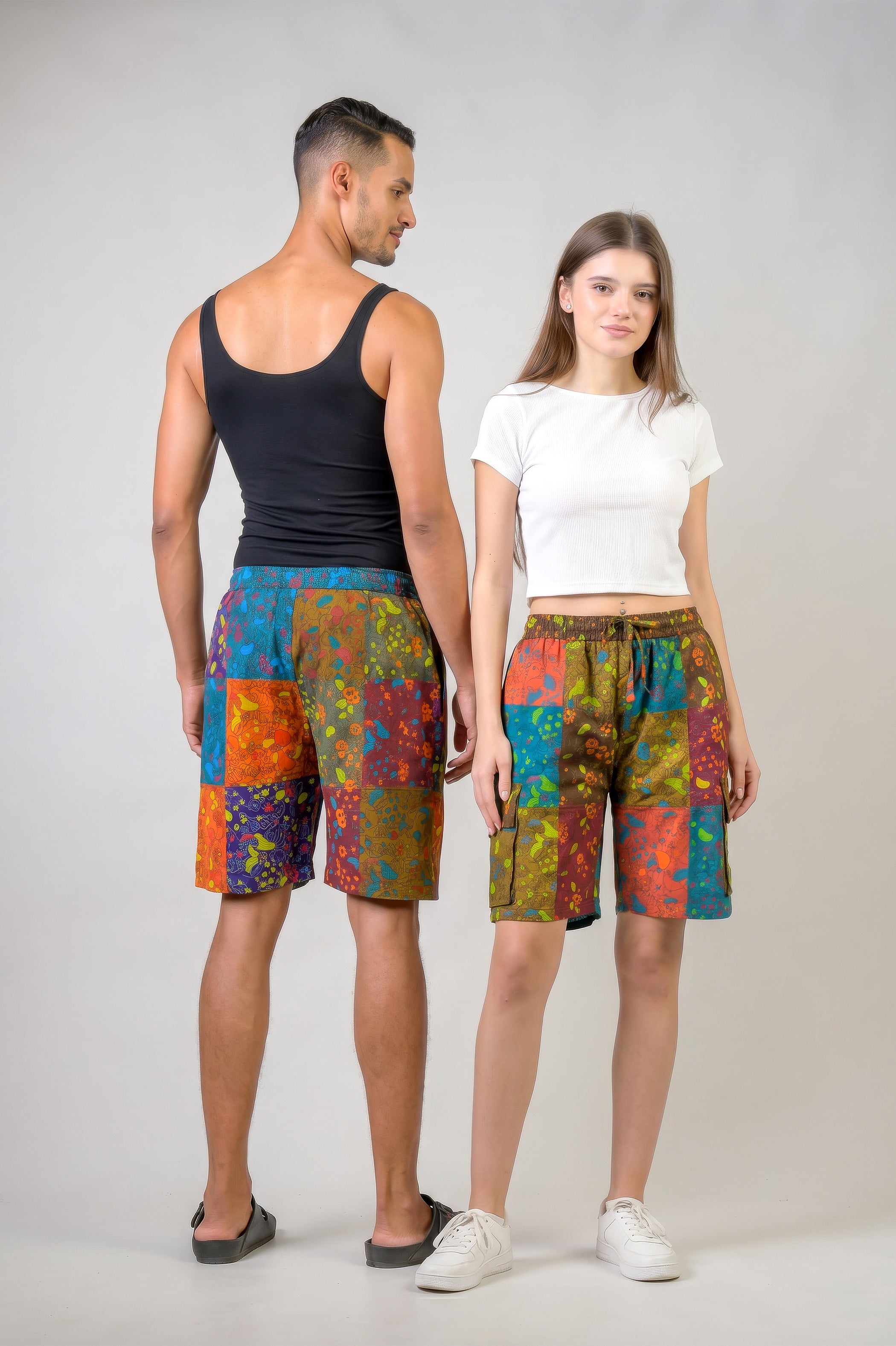 Colorful Mushroom Patches Shorts - Multicolor