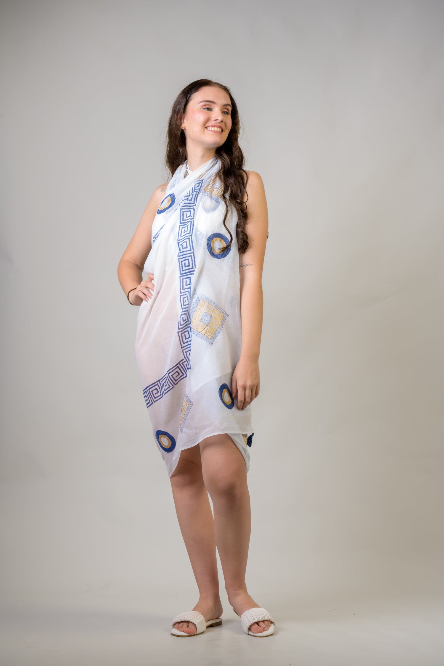 Hand Painted Evil Eye Scarf - Blue