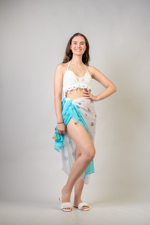 Hand Painted Evil Eye Scarf - Aqua